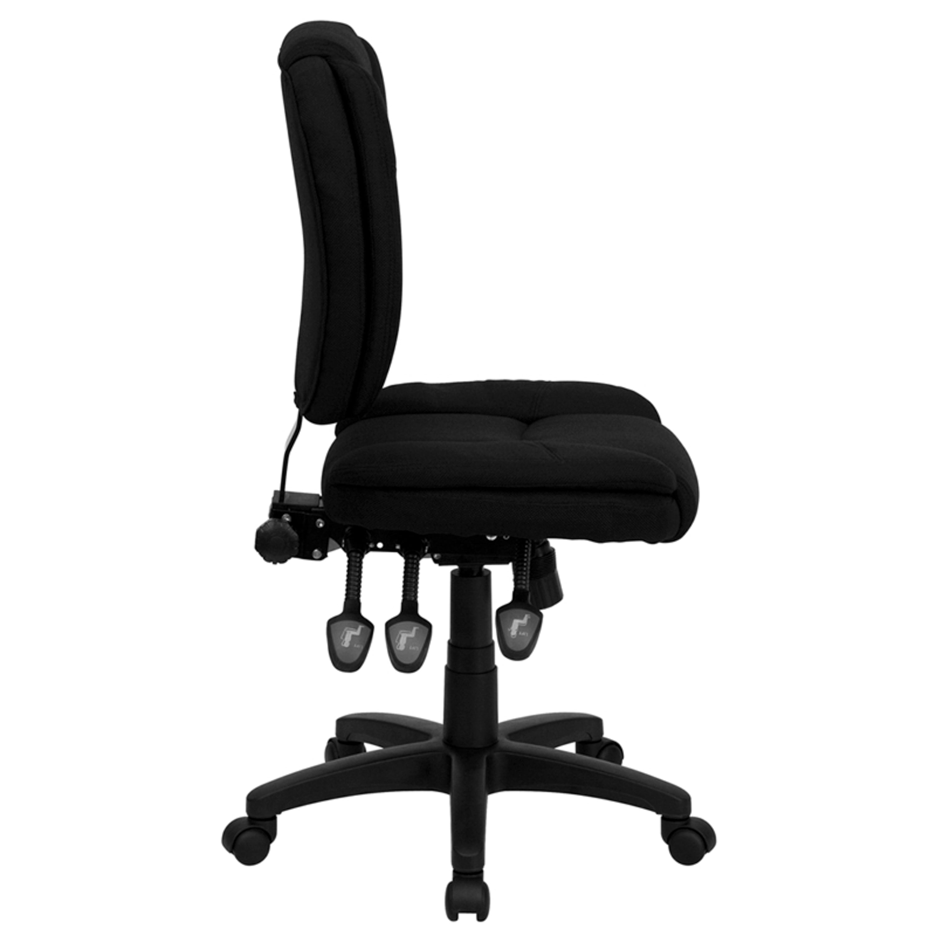 Caroline Mid-Back Black Fabric Multifunction Swivel Ergonomic Task Office Chair with Pillow Top Cushioning