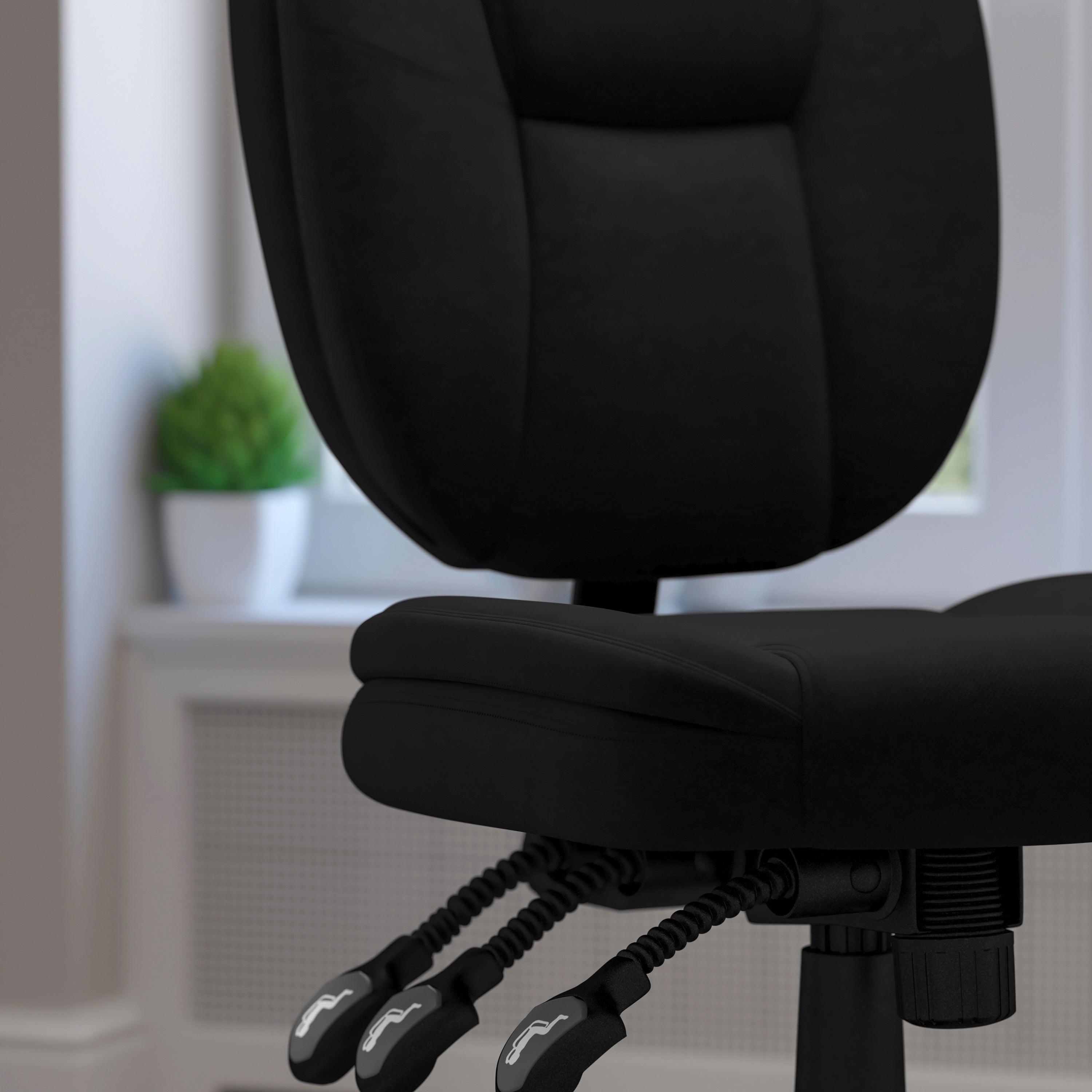 Caroline Mid-Back Black Fabric Multifunction Swivel Ergonomic Task Office Chair with Pillow Top Cushioning