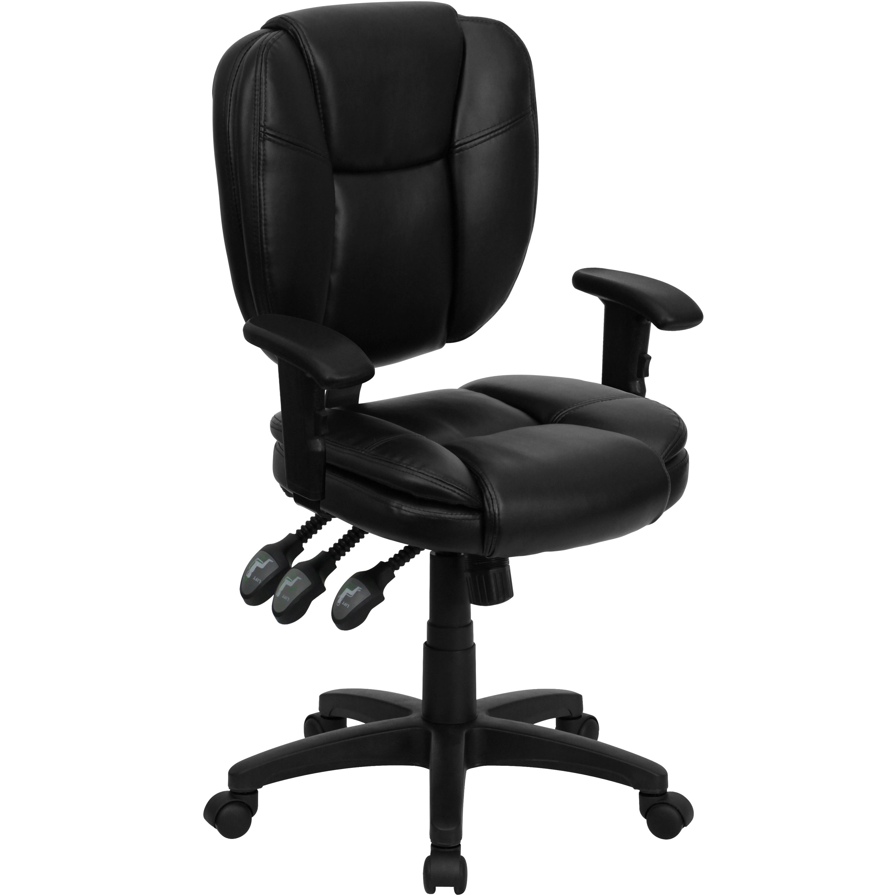 Caroline Mid-Back Black LeatherSoft Multifunction Swivel Ergonomic Task Office Chair with Pillow Top Cushioning and Arms