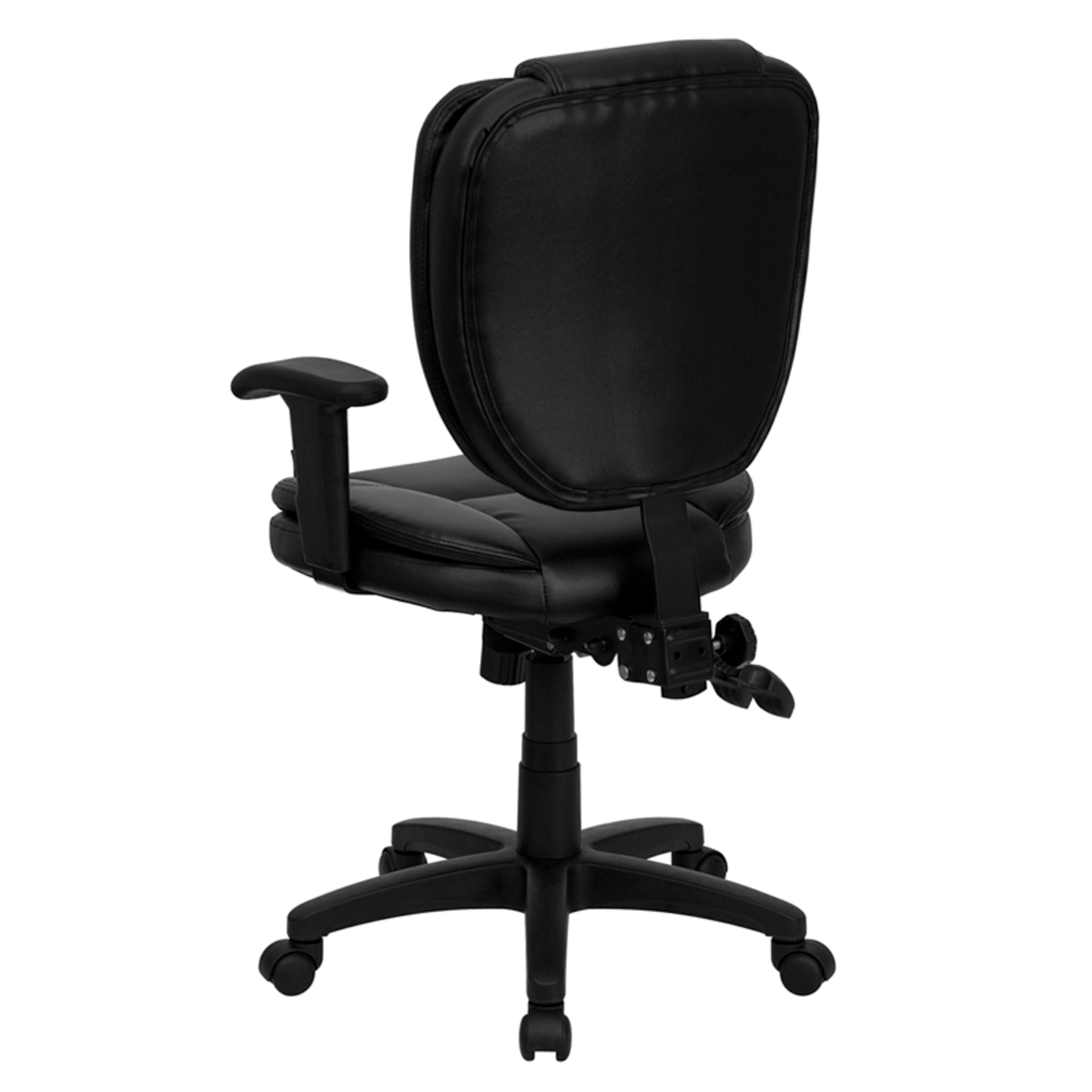 Caroline Mid-Back Black LeatherSoft Multifunction Swivel Ergonomic Task Office Chair with Pillow Top Cushioning and Arms