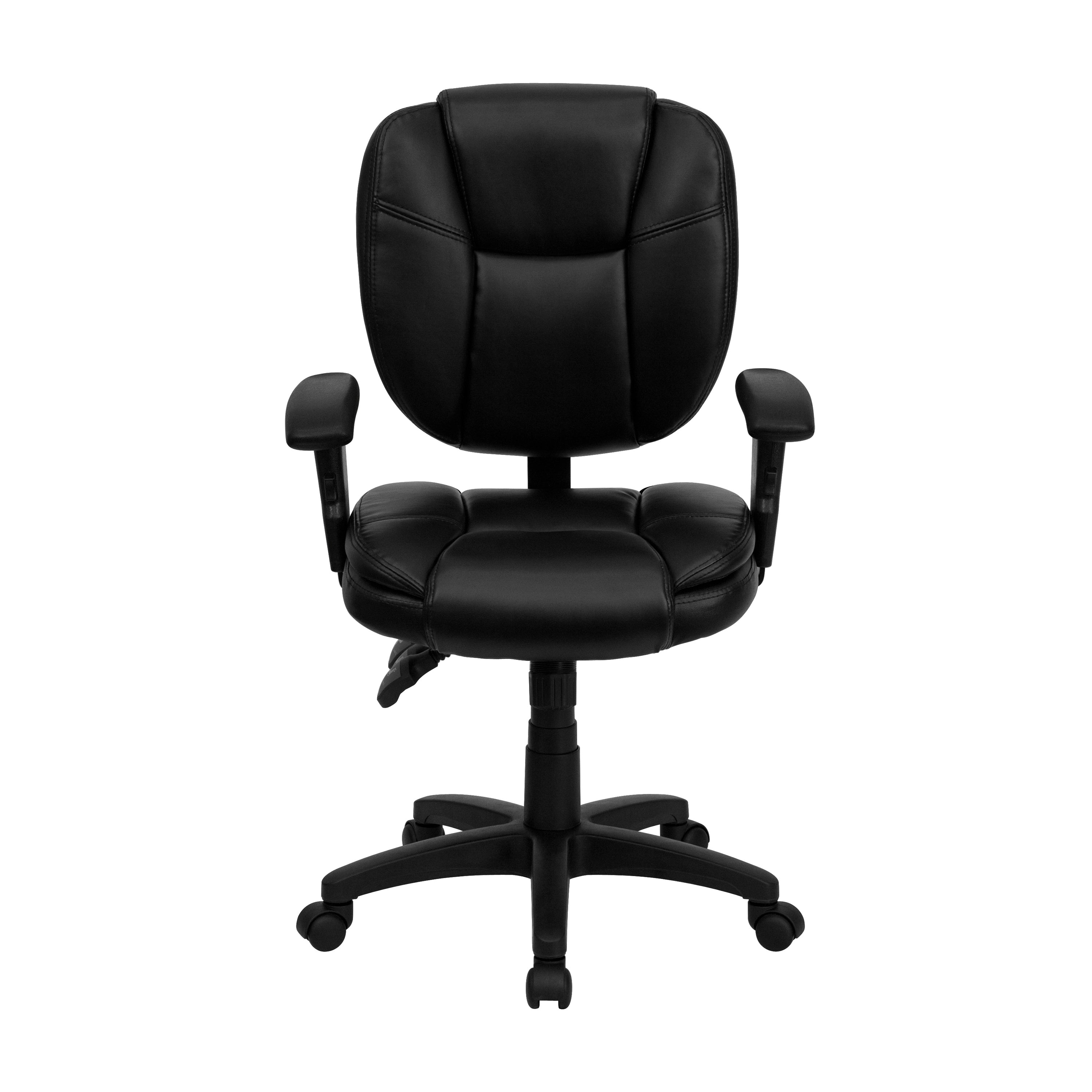 Caroline Mid-Back Black LeatherSoft Multifunction Swivel Ergonomic Task Office Chair with Pillow Top Cushioning and Arms