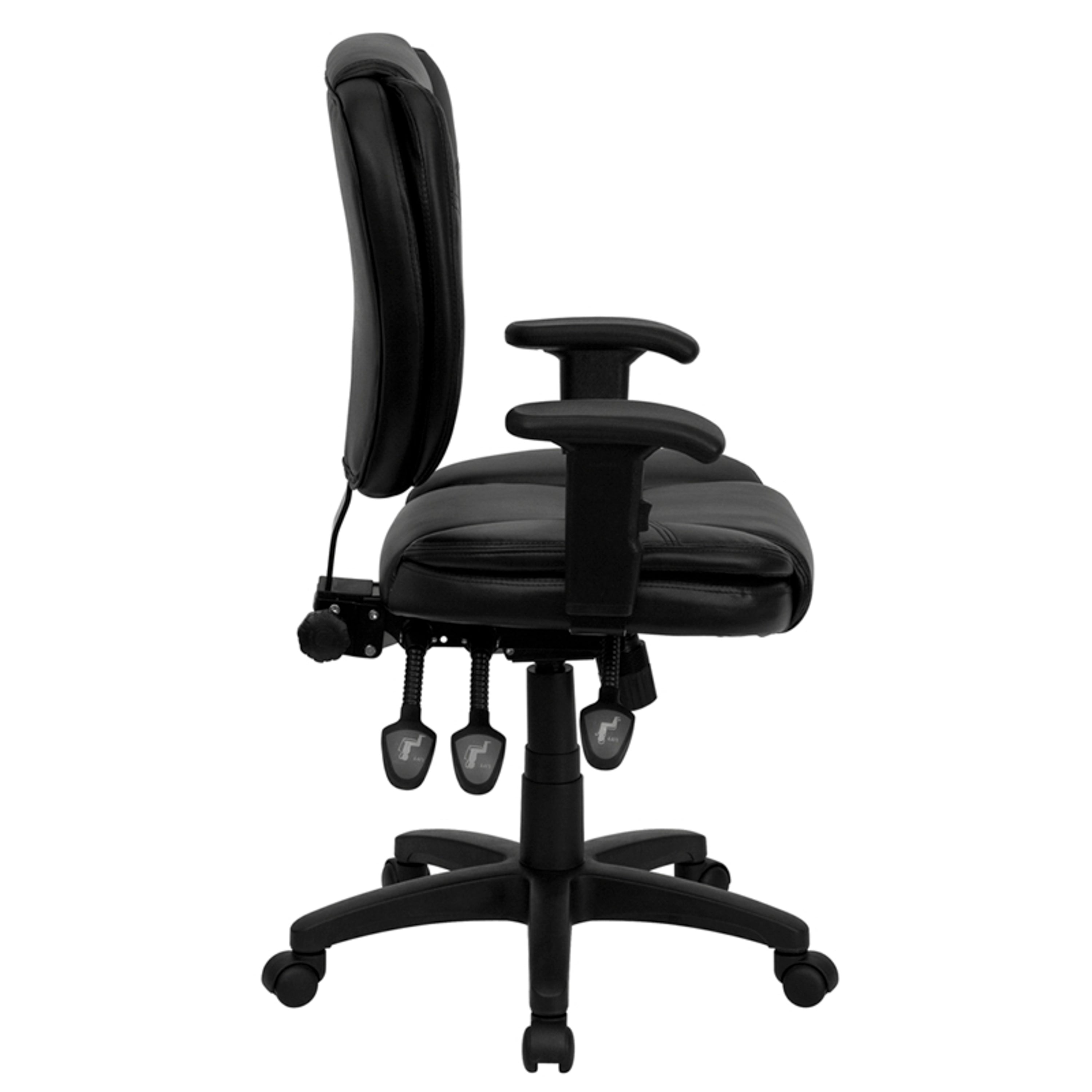 Caroline Mid-Back Black LeatherSoft Multifunction Swivel Ergonomic Task Office Chair with Pillow Top Cushioning and Arms