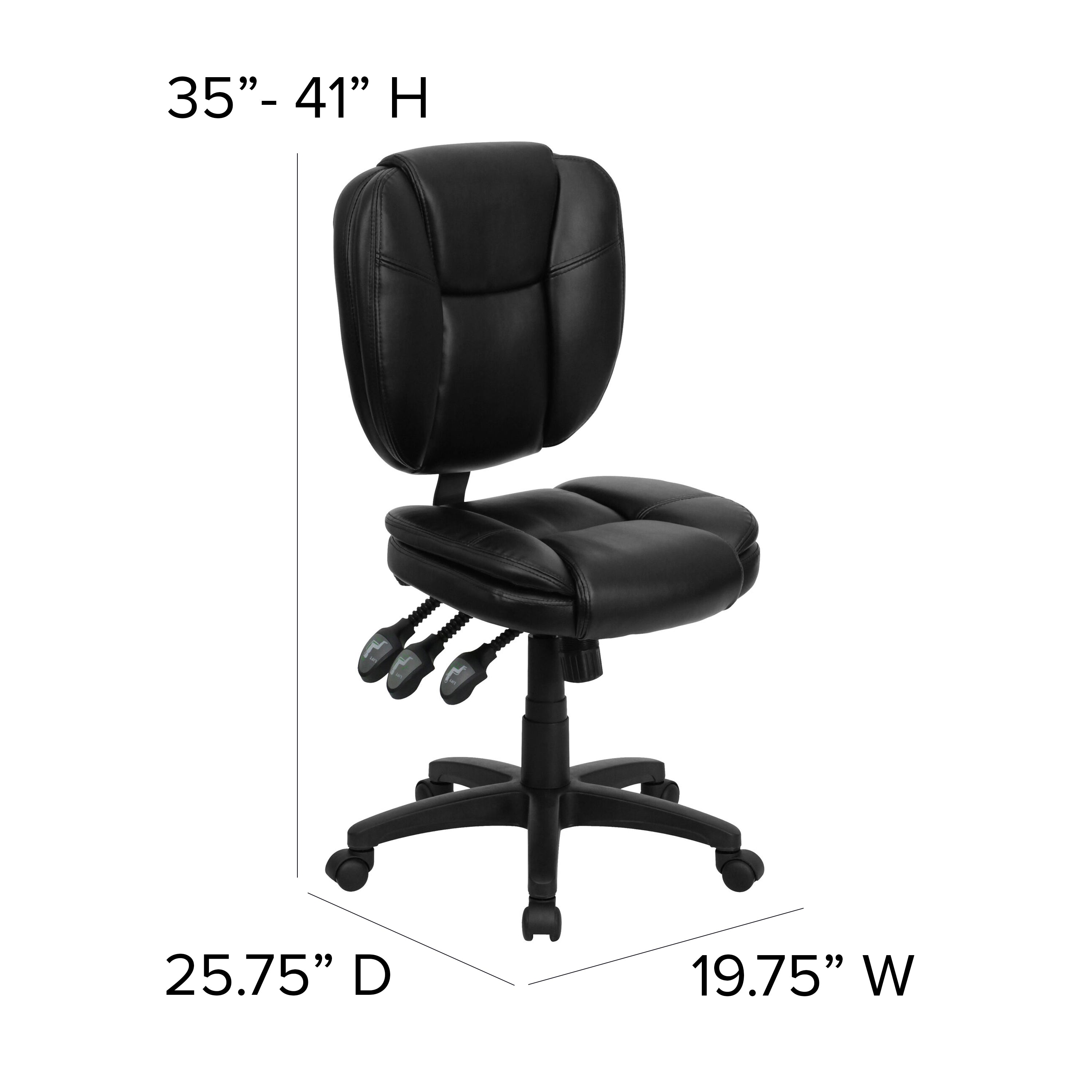 Caroline Mid-Back Black LeatherSoft Multifunction Swivel Ergonomic Task Office Chair with Pillow Top Cushioning