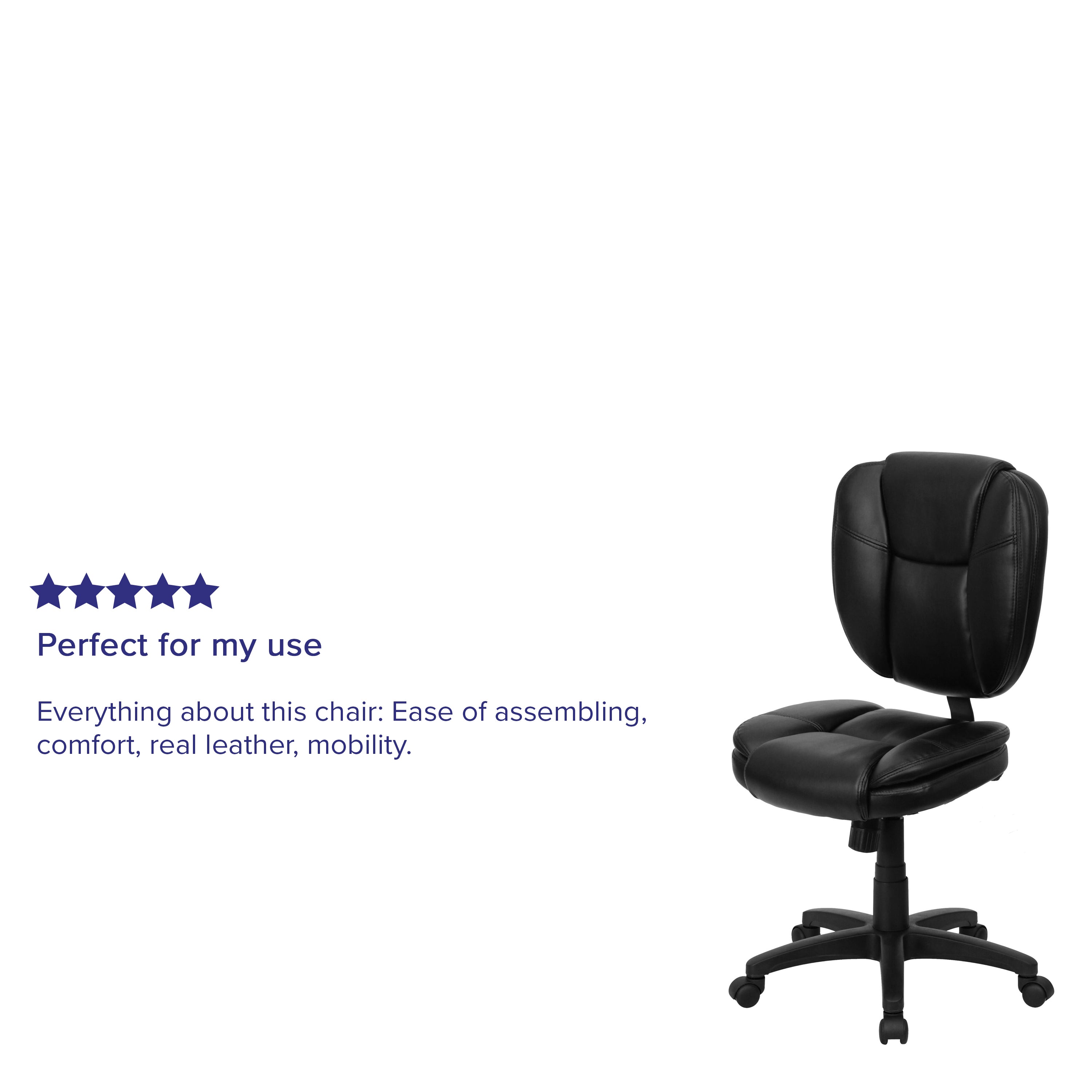 Caroline Mid-Back Black LeatherSoft Multifunction Swivel Ergonomic Task Office Chair with Pillow Top Cushioning
