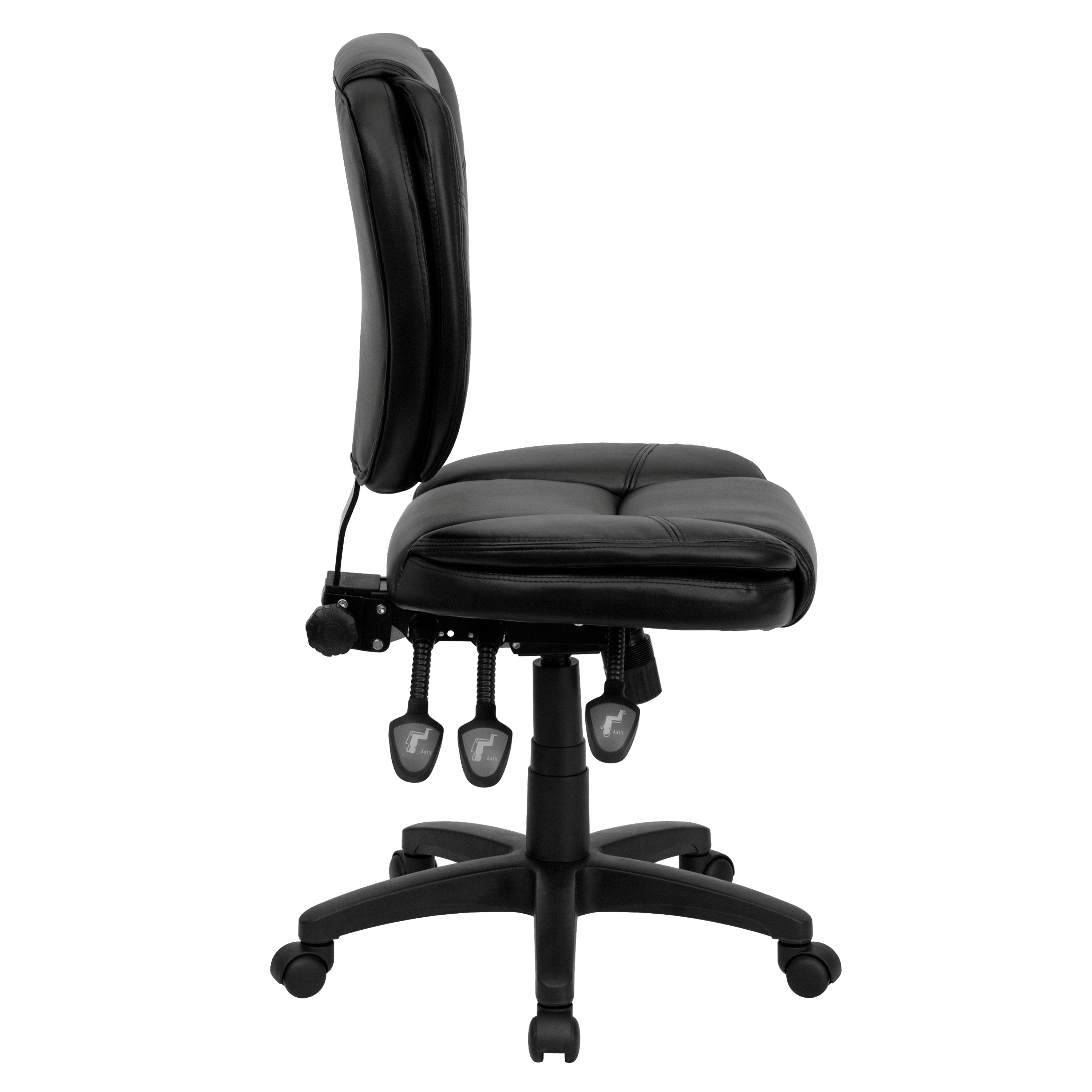 Caroline Mid-Back Black LeatherSoft Multifunction Swivel Ergonomic Task Office Chair with Pillow Top Cushioning