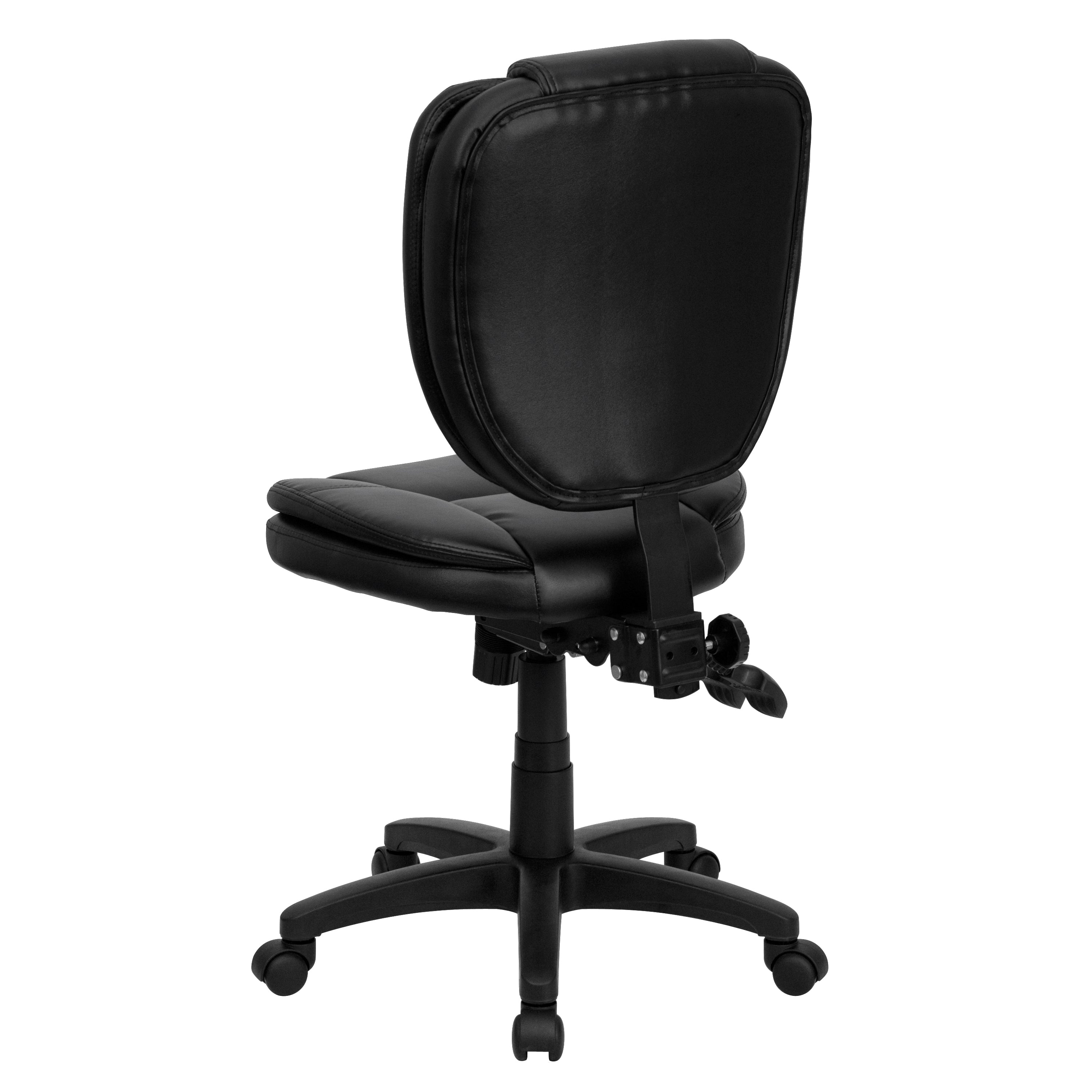 Caroline Mid-Back Black LeatherSoft Multifunction Swivel Ergonomic Task Office Chair with Pillow Top Cushioning