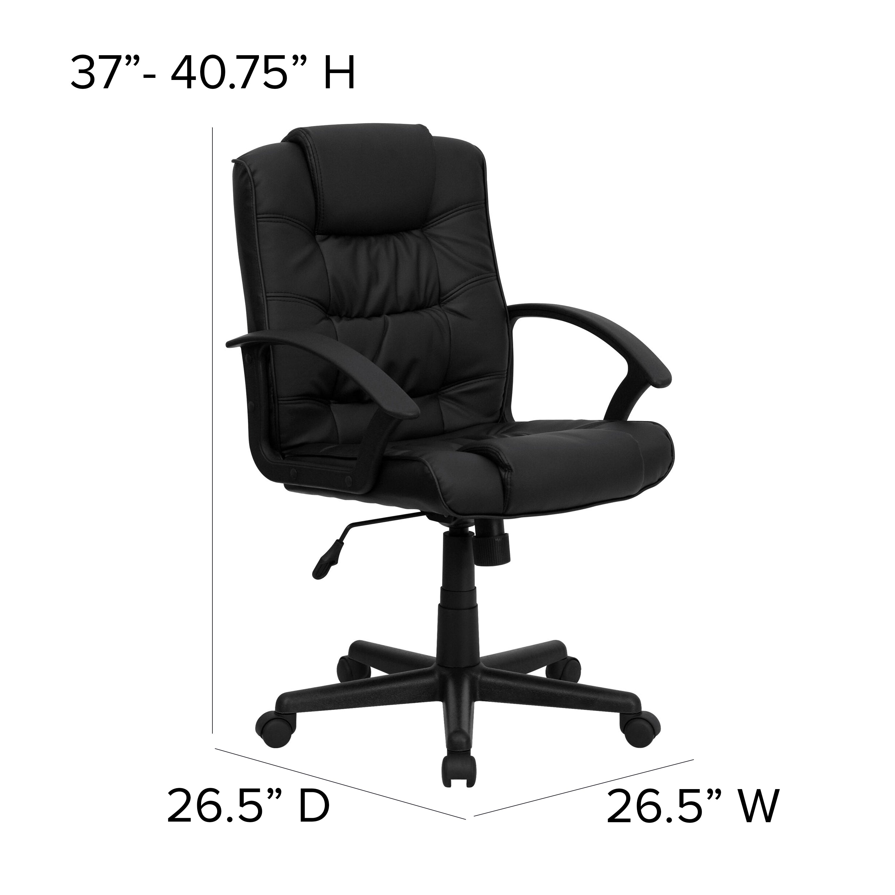 Lindon Mid-Back Black LeatherSoft Swivel Task Office Chair with Arms