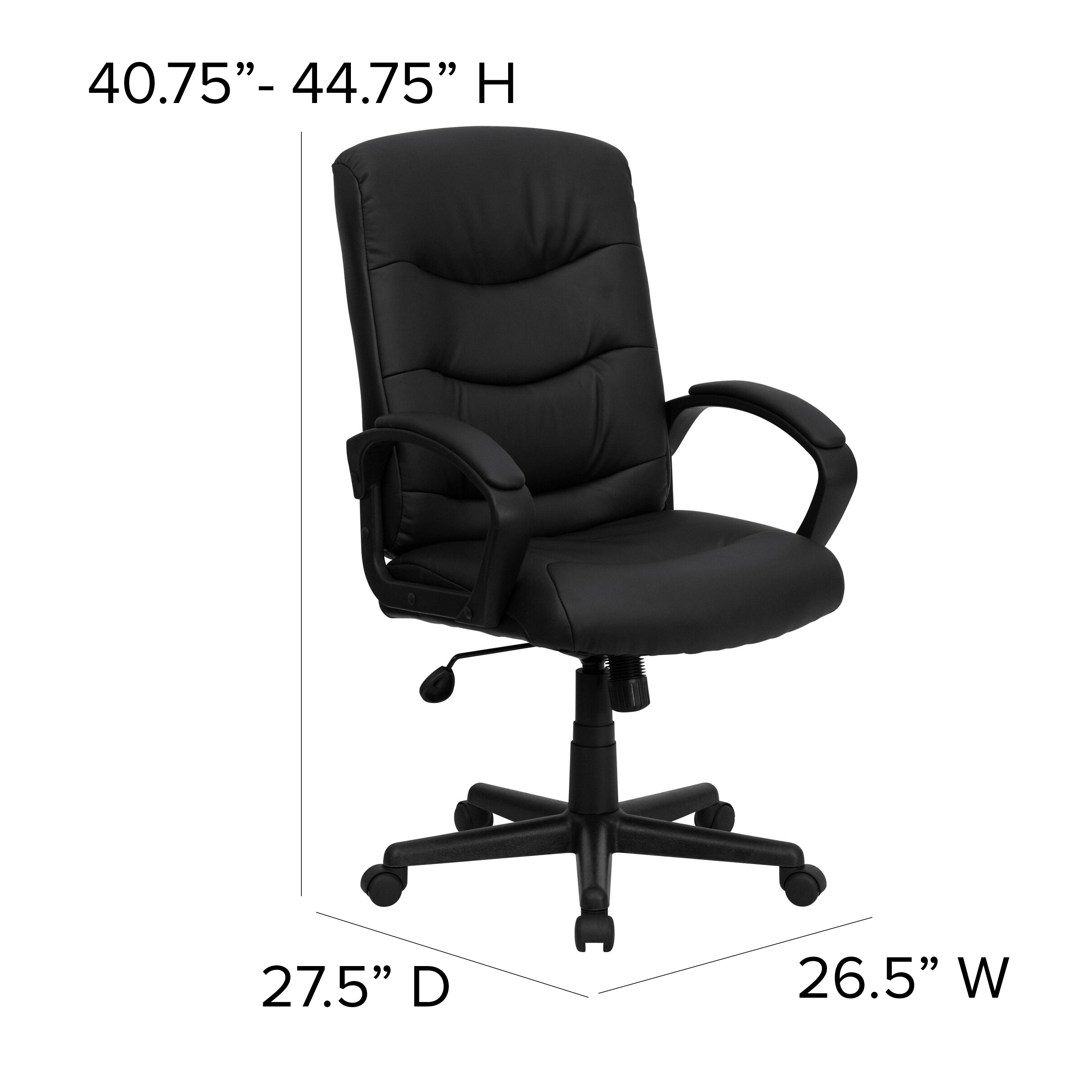 Chelsea Mid-Back Black LeatherSoft Executive Swivel Office Chair with Three Line Horizontal Stitch Back and Arms