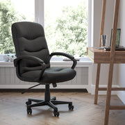 Chelsea Mid-Back Black LeatherSoft Executive Swivel Office Chair with Three Line Horizontal Stitch Back and Arms
