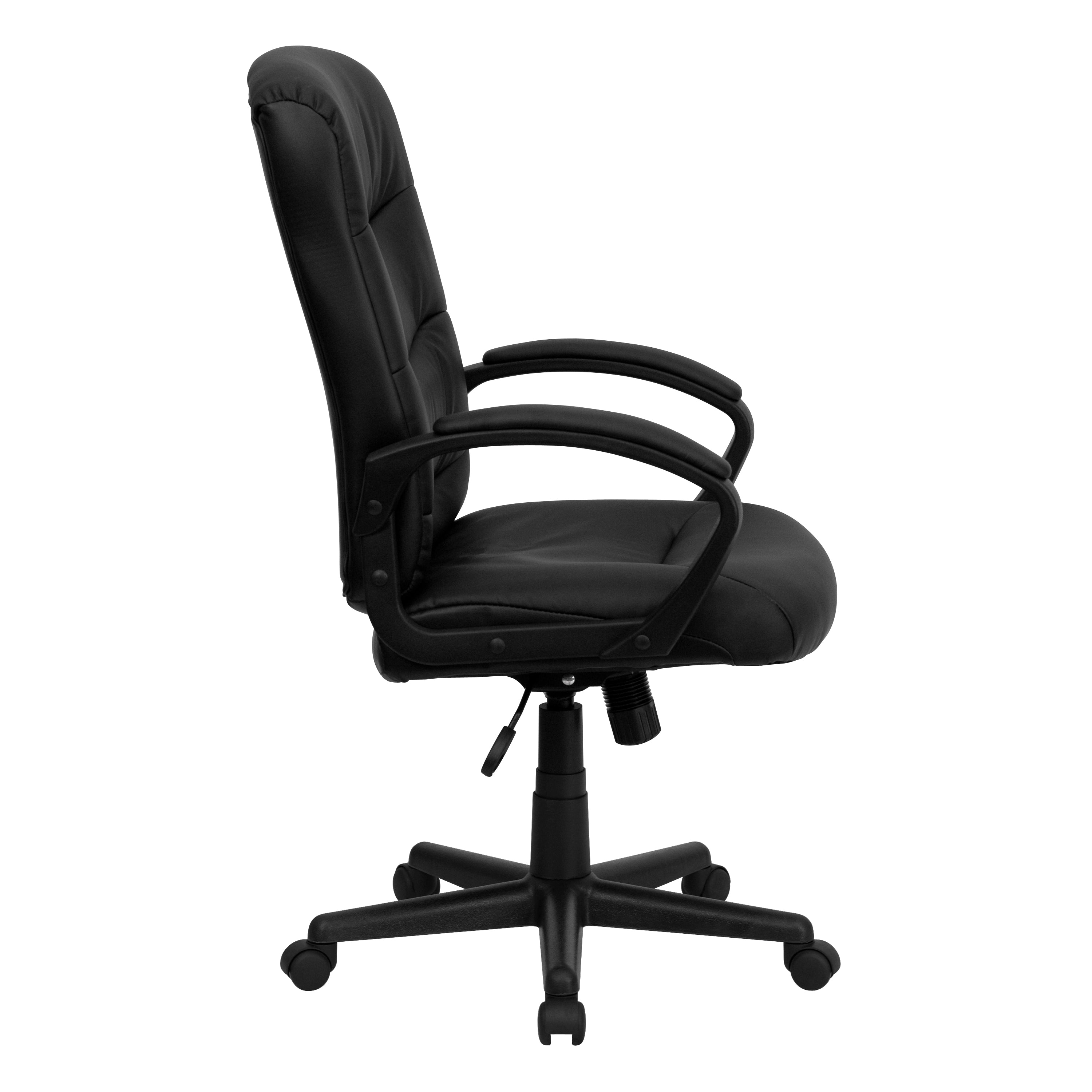 Chelsea Mid-Back Black LeatherSoft Executive Swivel Office Chair with Three Line Horizontal Stitch Back and Arms