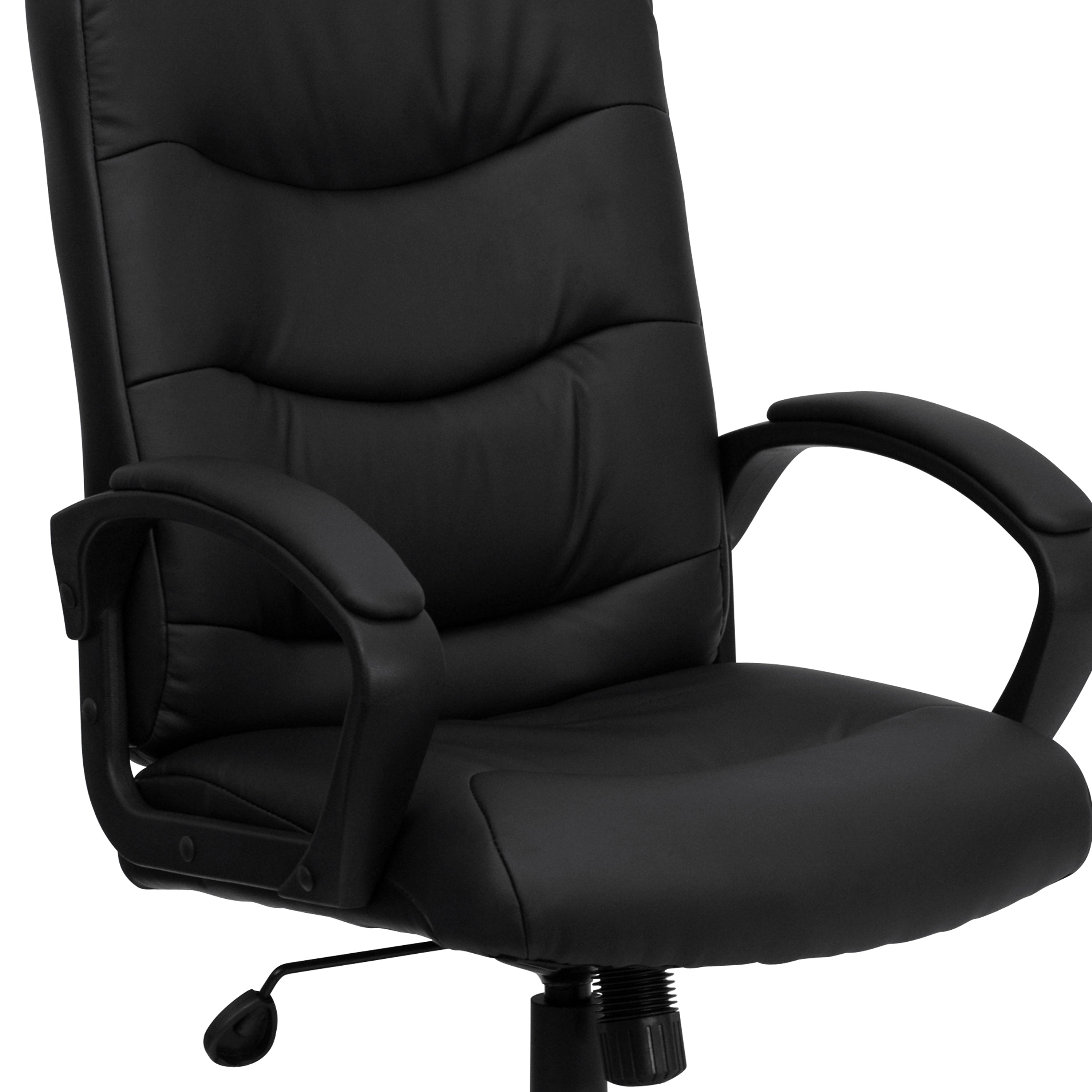 Chelsea Mid-Back Black LeatherSoft Executive Swivel Office Chair with Three Line Horizontal Stitch Back and Arms