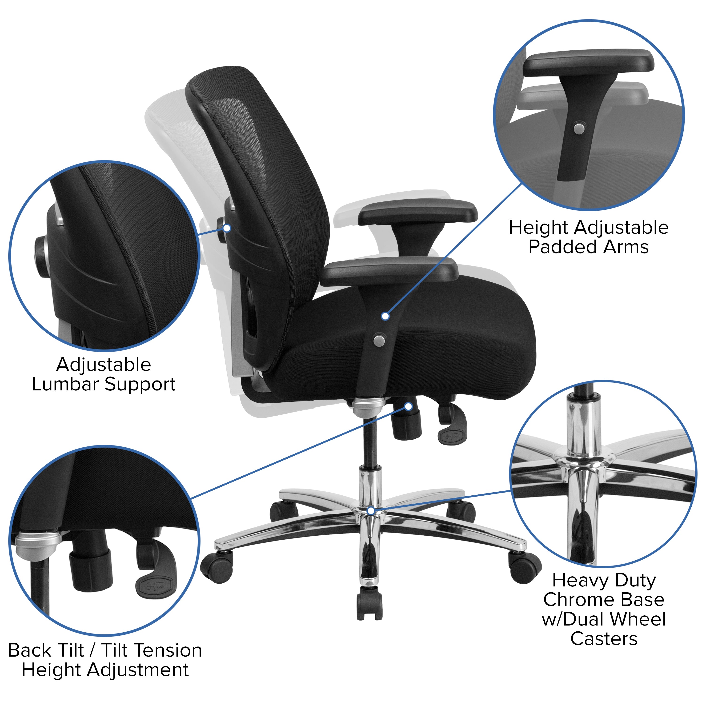HERCULES Series 24/7 Intensive Use Big & Tall 500 lb. Rated Black Mesh Executive Ergonomic Office Chair with Ratchet Back