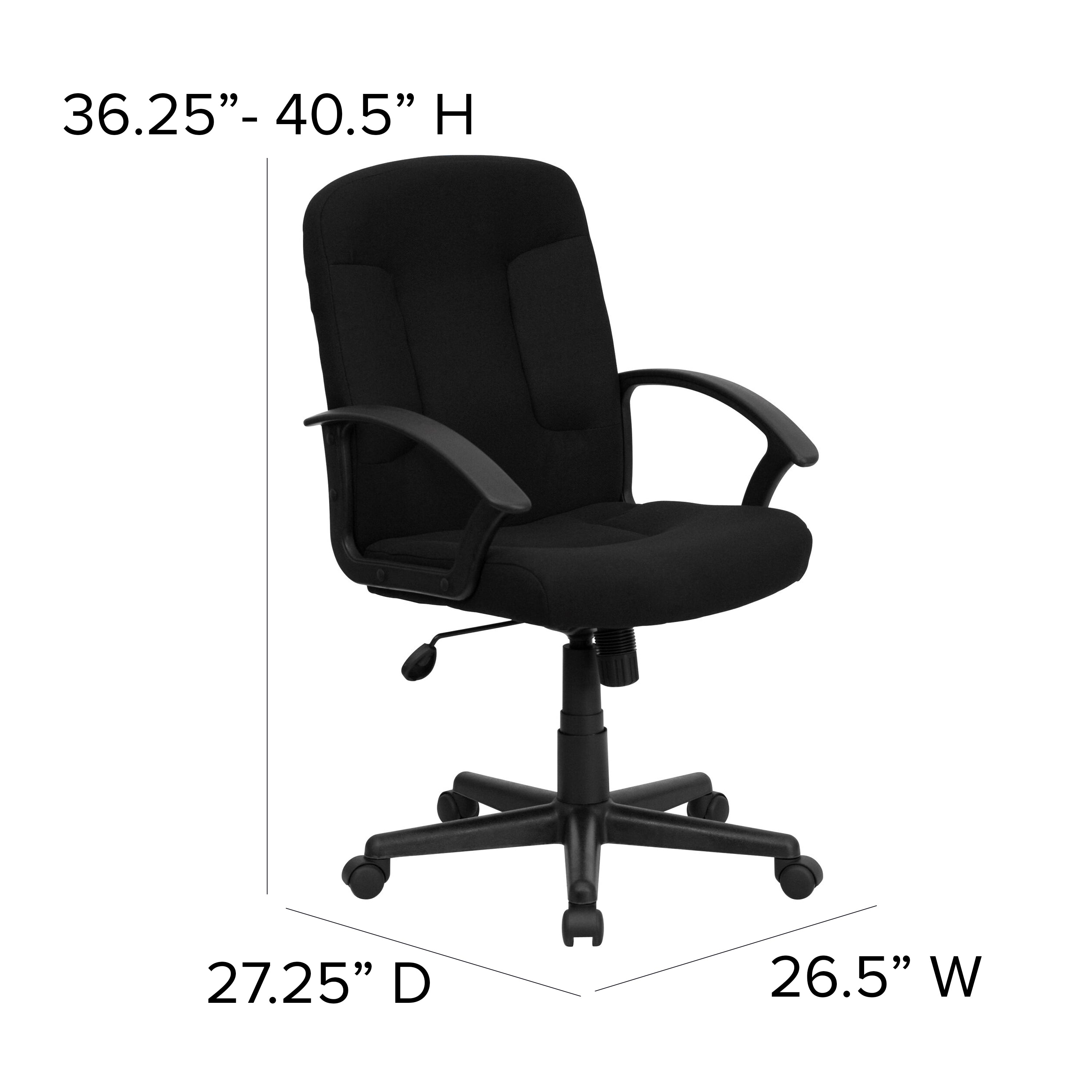 Garver Mid-Back Black Fabric Executive Swivel Office Chair with Nylon Arms