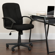 Garver Mid-Back Black Fabric Executive Swivel Office Chair with Nylon Arms