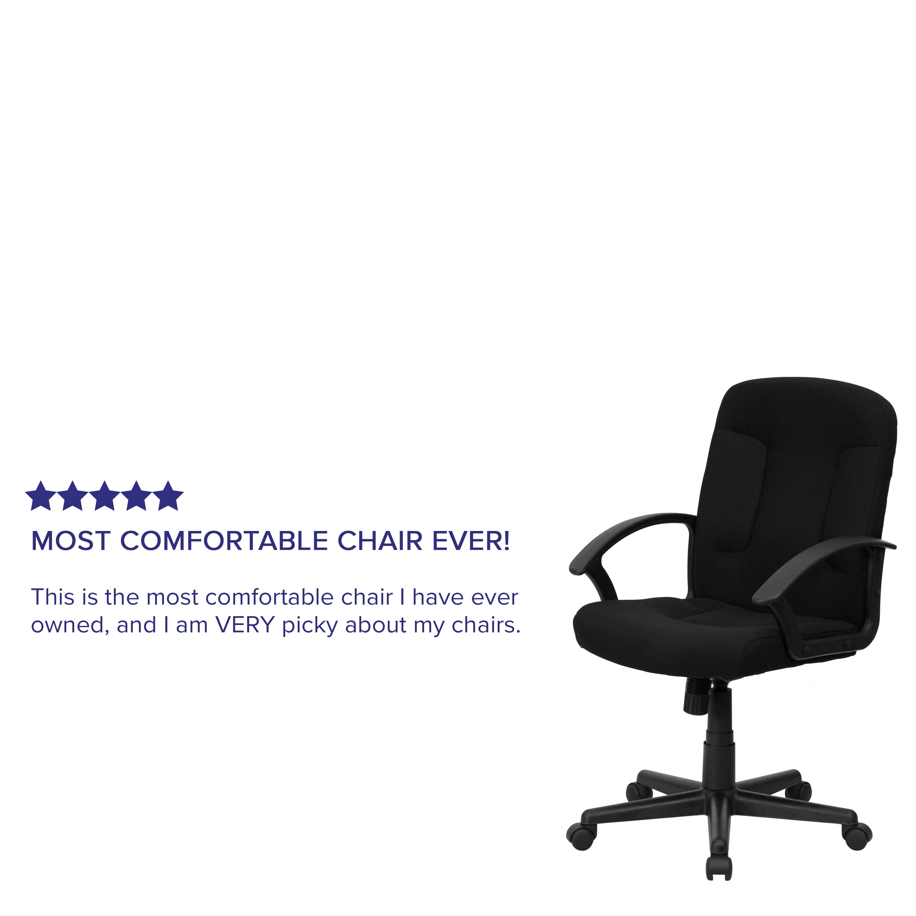 Garver Mid-Back Black Fabric Executive Swivel Office Chair with Nylon Arms