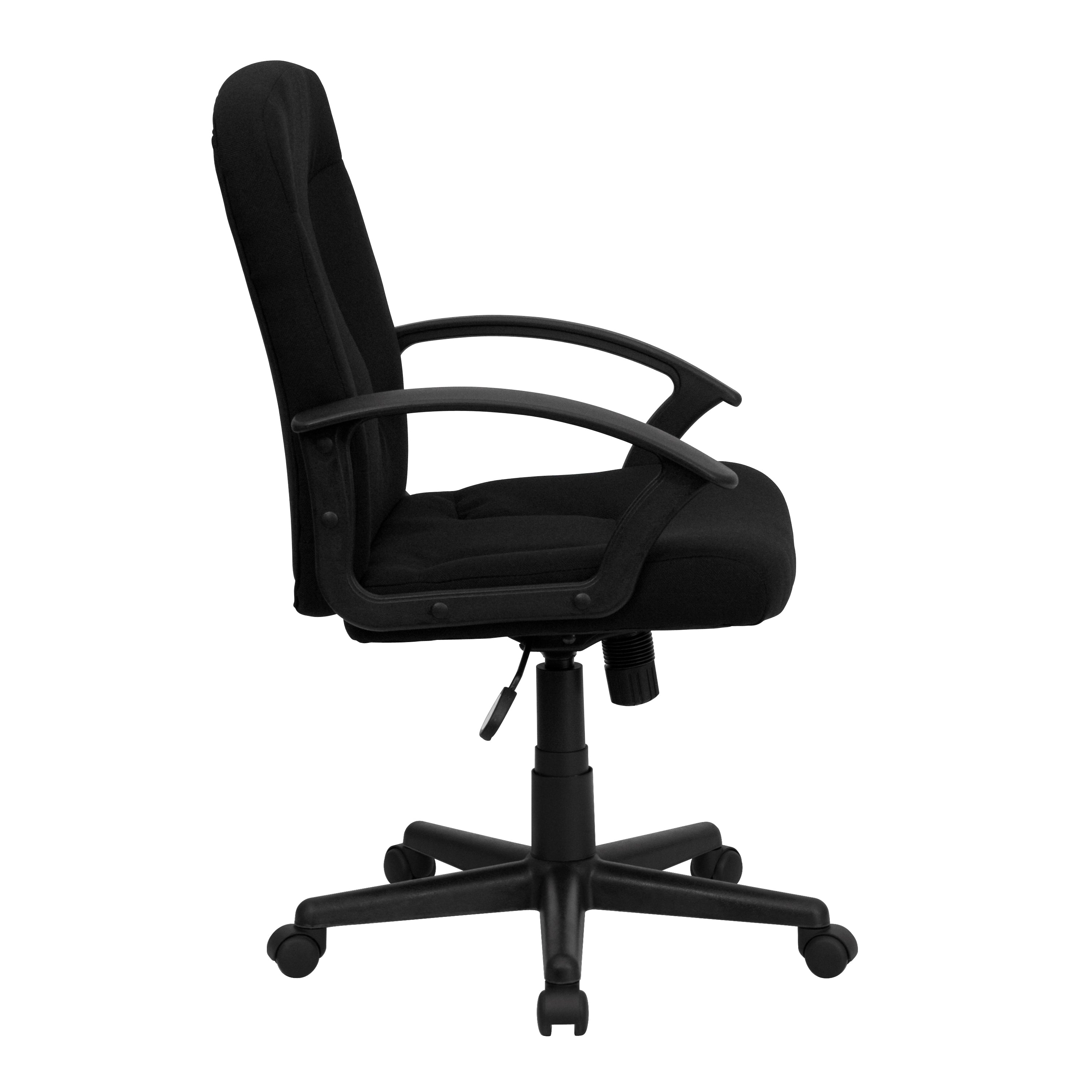Garver Mid-Back Black Fabric Executive Swivel Office Chair with Nylon Arms