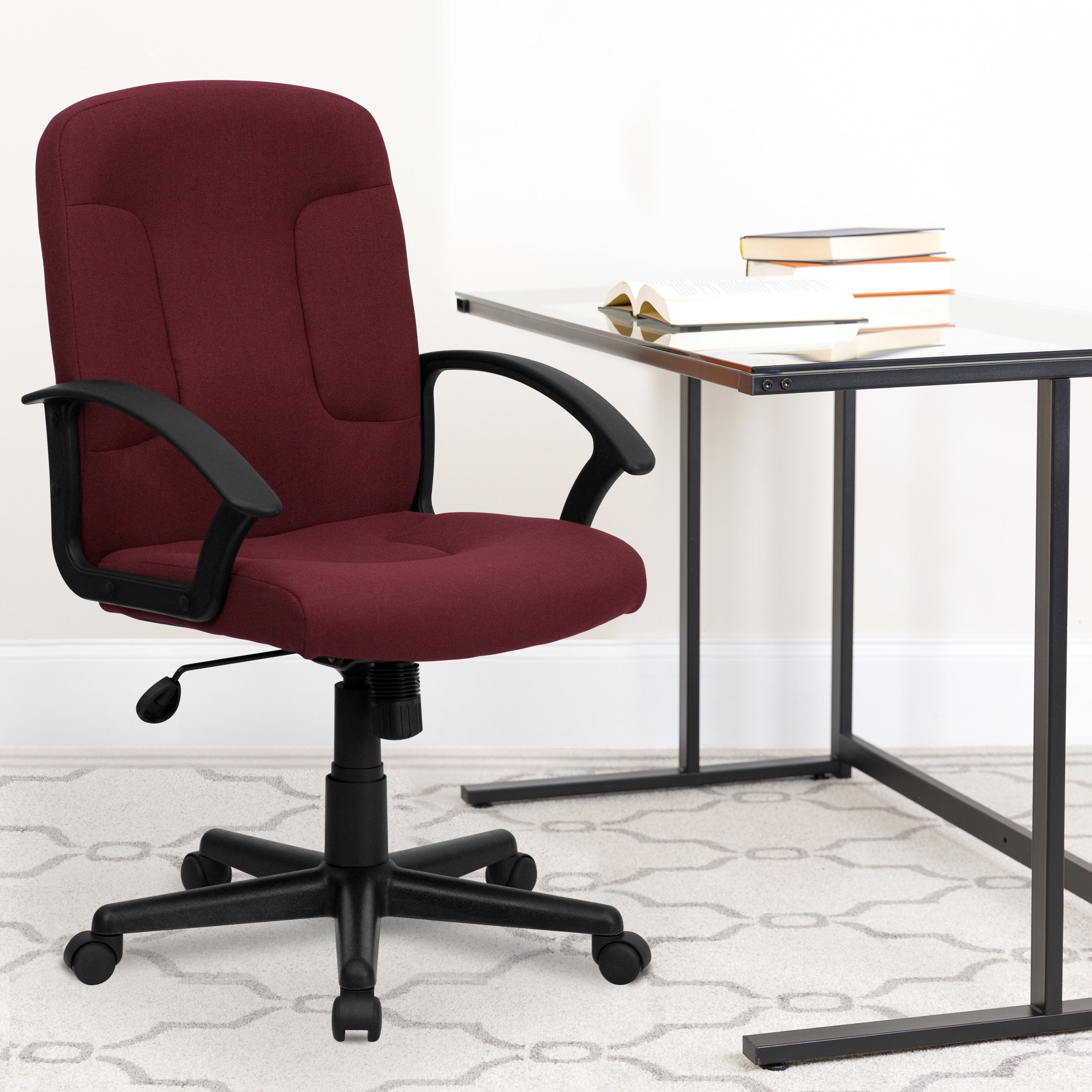 Garver Mid-Back Burgundy Fabric Executive Swivel Office Chair with Nylon Arms