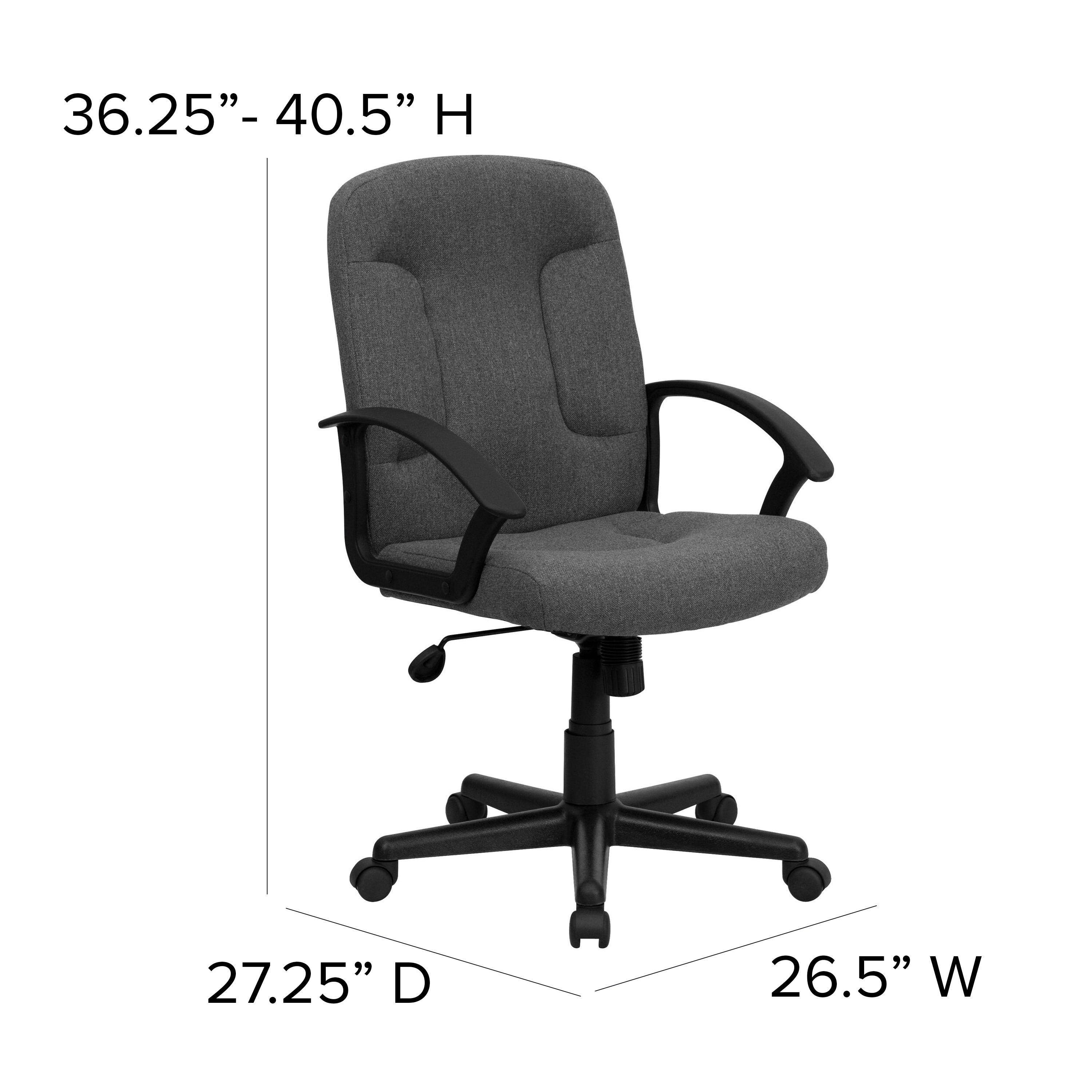 Garver Mid-Back Gray Fabric Executive Swivel Office Chair with Nylon Arms