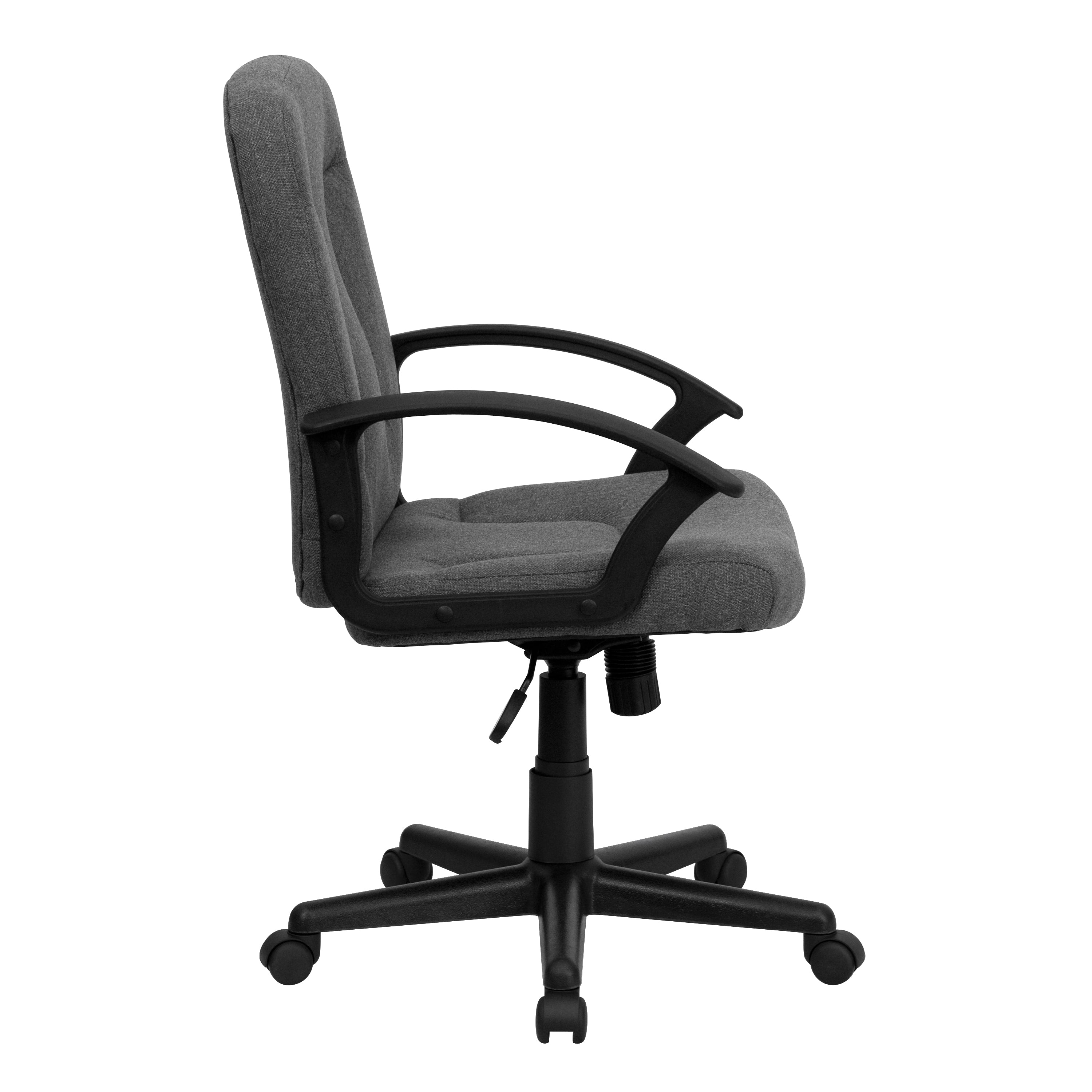 Garver Mid-Back Gray Fabric Executive Swivel Office Chair with Nylon Arms