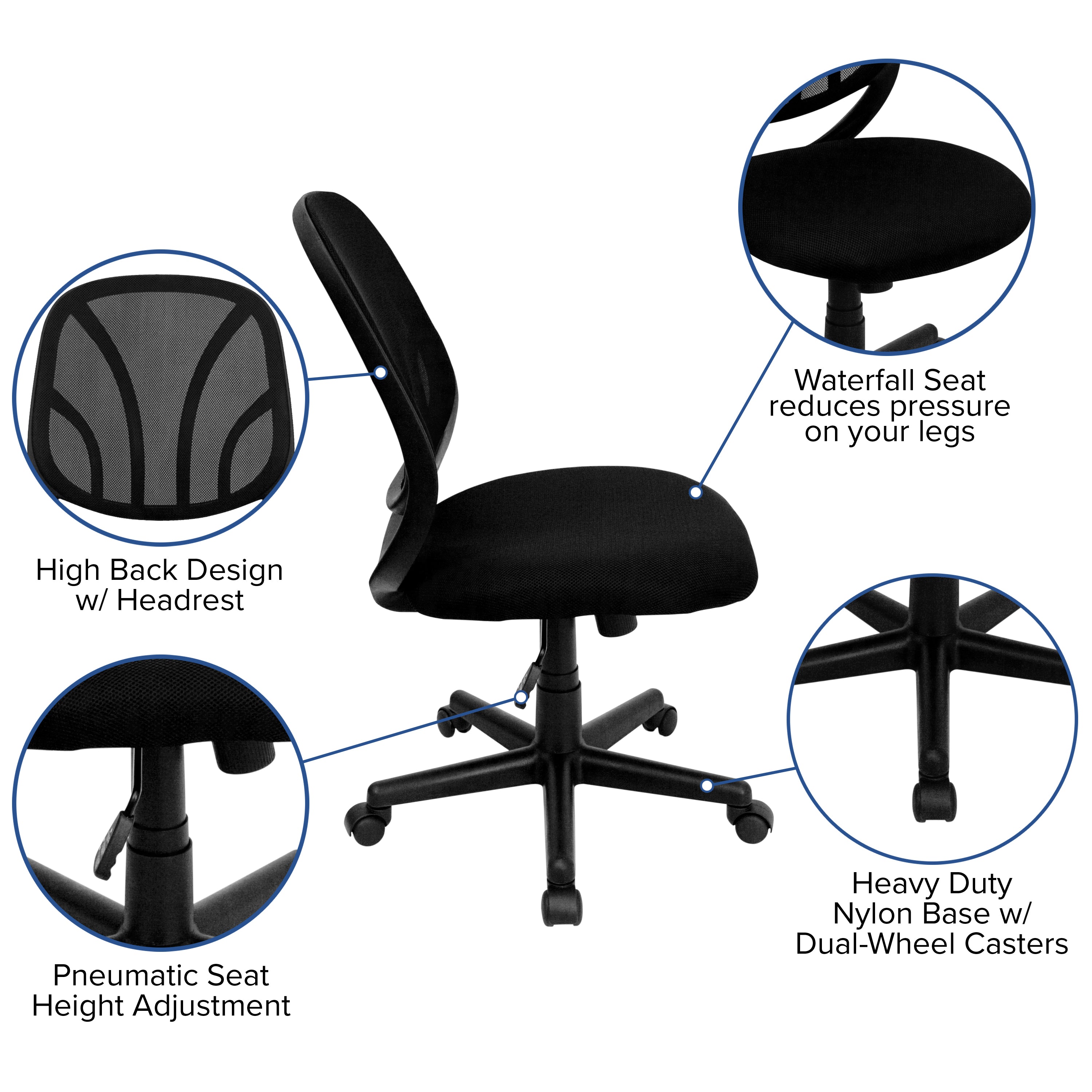 Y-GO Office Chair Mid-Back Black Mesh Swivel Task Office Chair