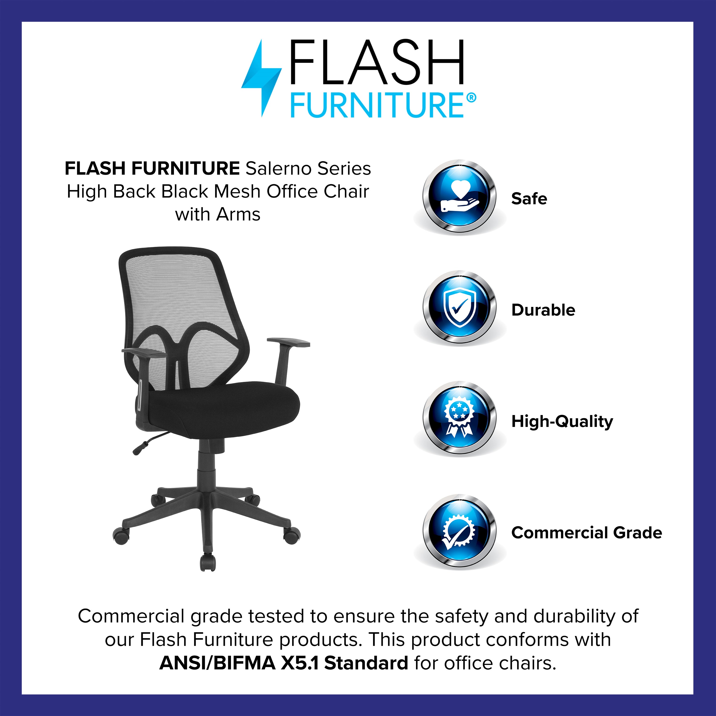Salerno Series High Back Black Mesh Office Chair with Arms