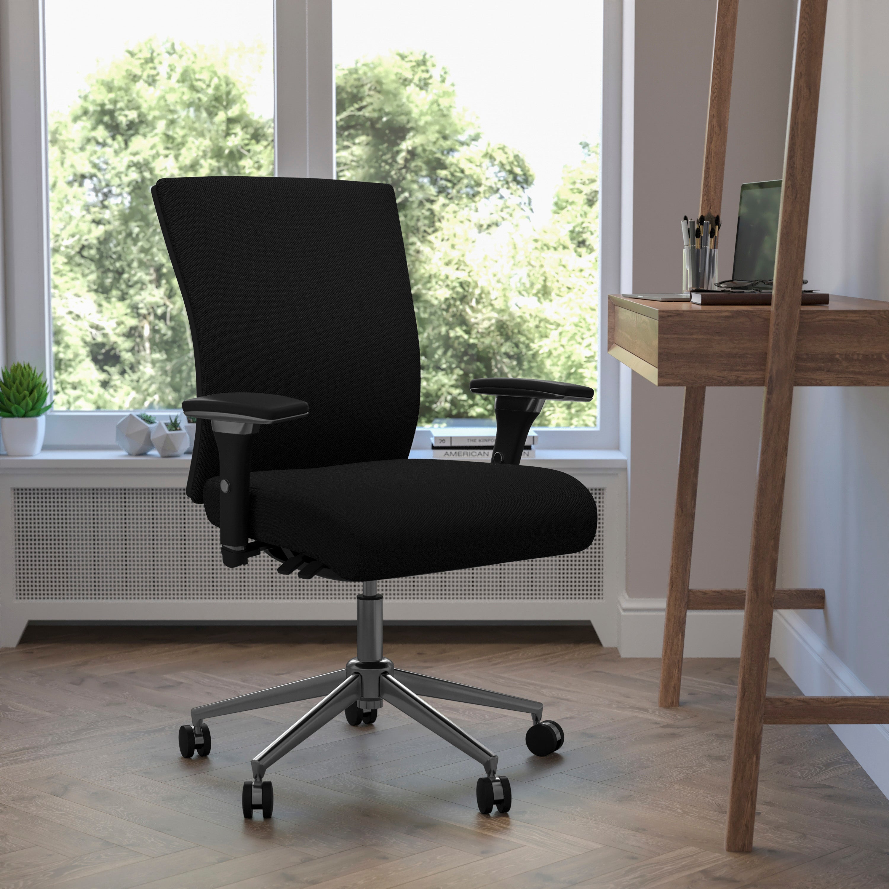 HERCULES Series 24/7 Intensive Use 300 lb. Rated Black Fabric Multifunction Ergonomic Office Chair with Seat Slider