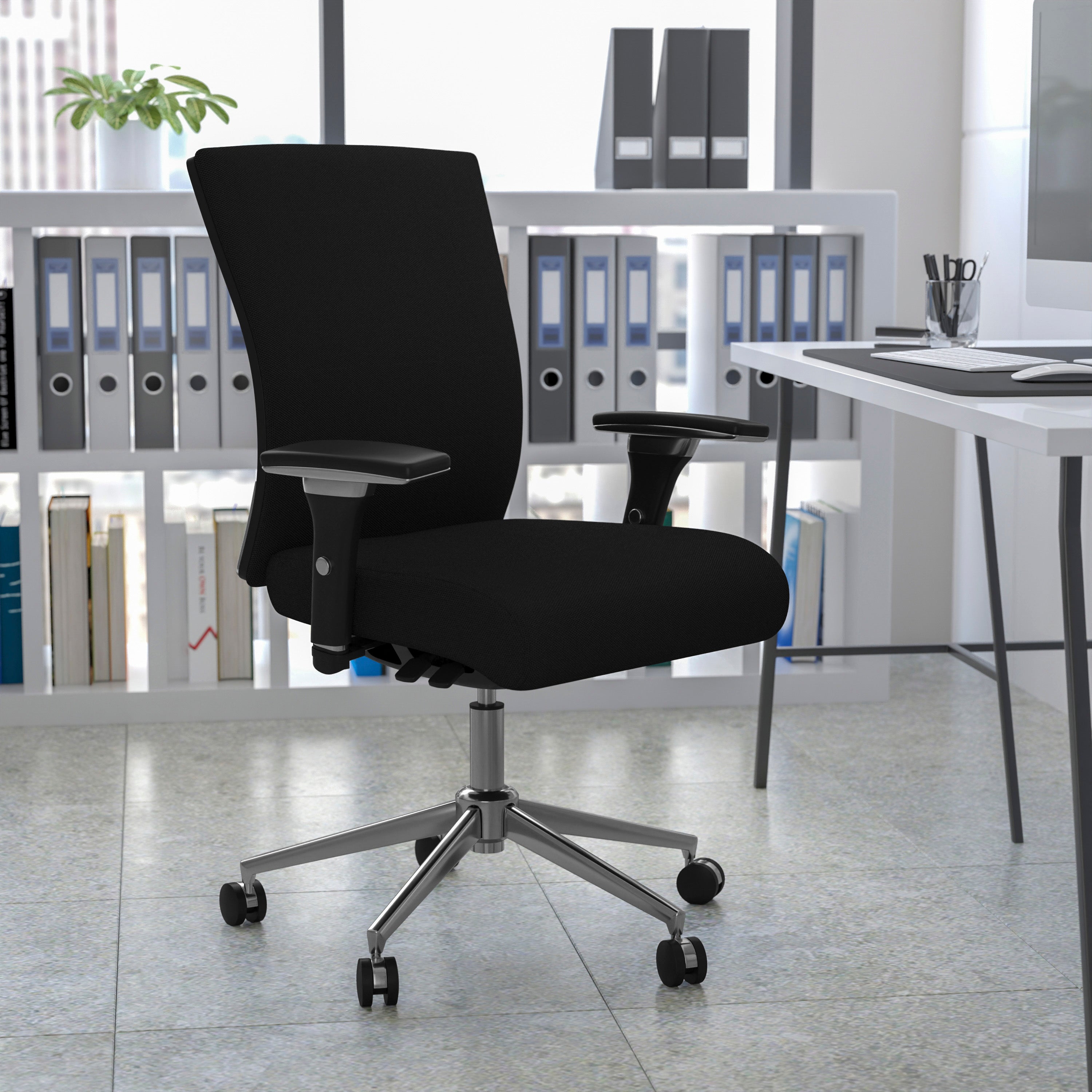 HERCULES Series 24/7 Intensive Use 300 lb. Rated Black Fabric Multifunction Ergonomic Office Chair with Seat Slider