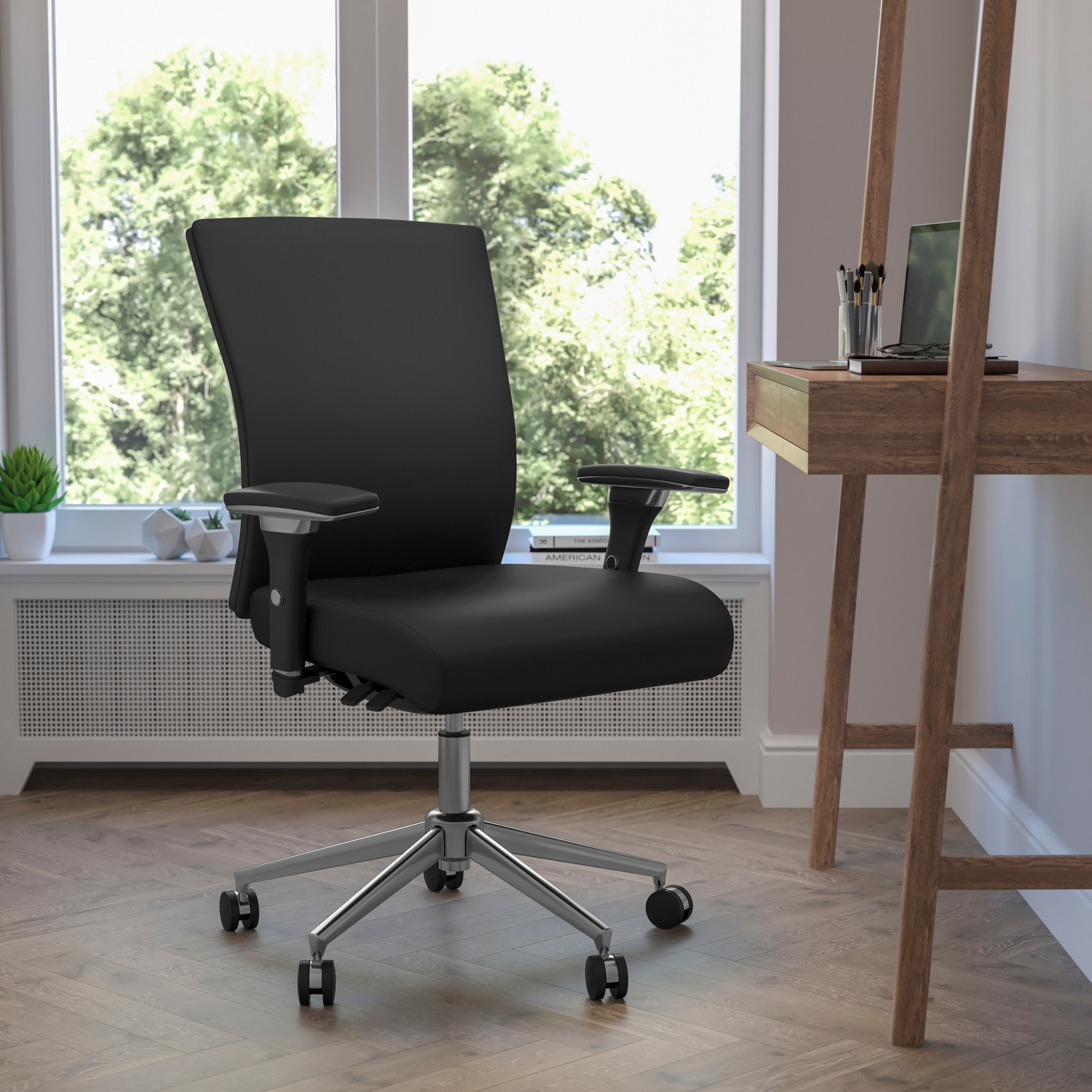 HERCULES Series 24/7 Intensive Use 300 lb. Rated Black LeatherSoft Multifunction Ergonomic Office Chair with Seat Slider