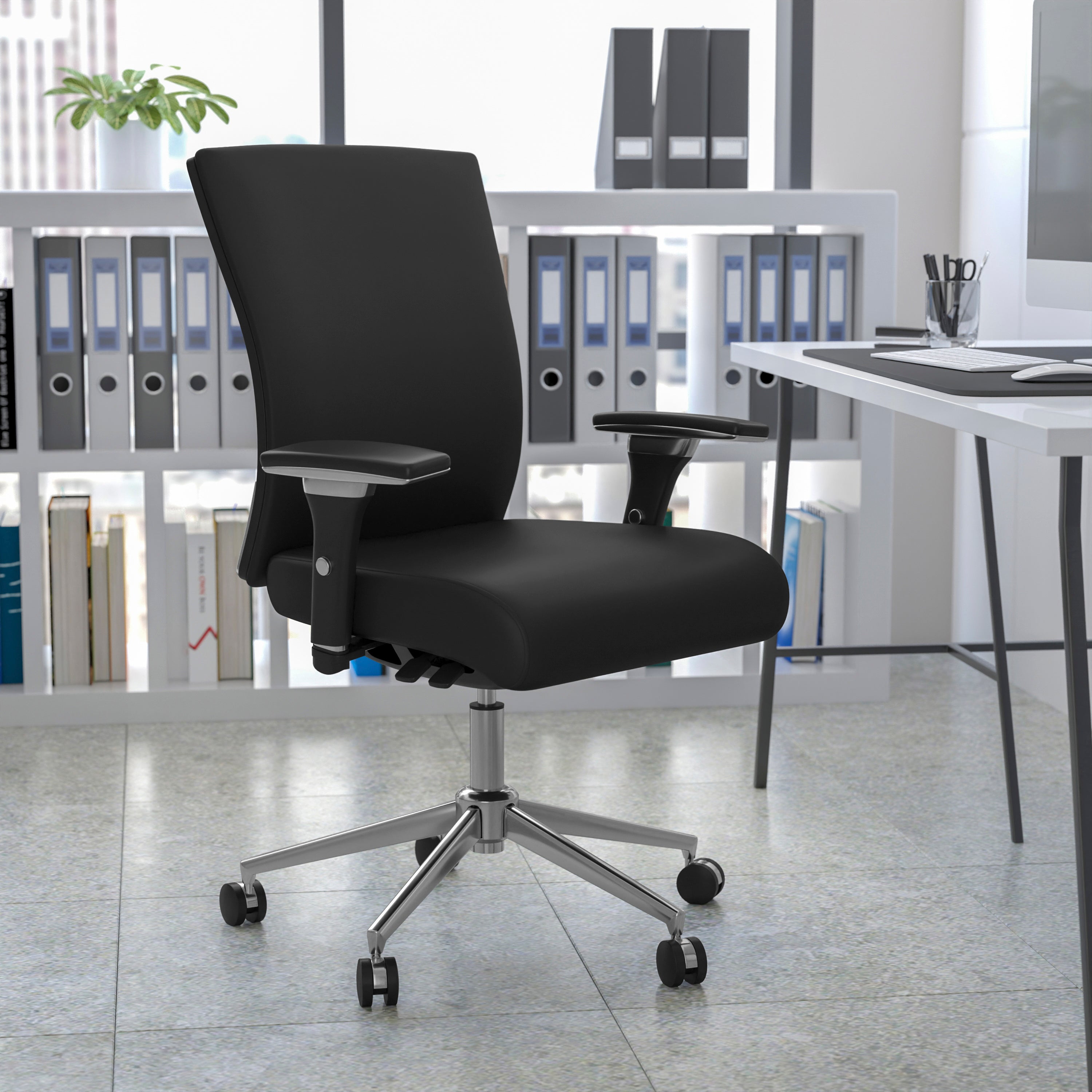HERCULES Series 24/7 Intensive Use 300 lb. Rated Black LeatherSoft Multifunction Ergonomic Office Chair with Seat Slider