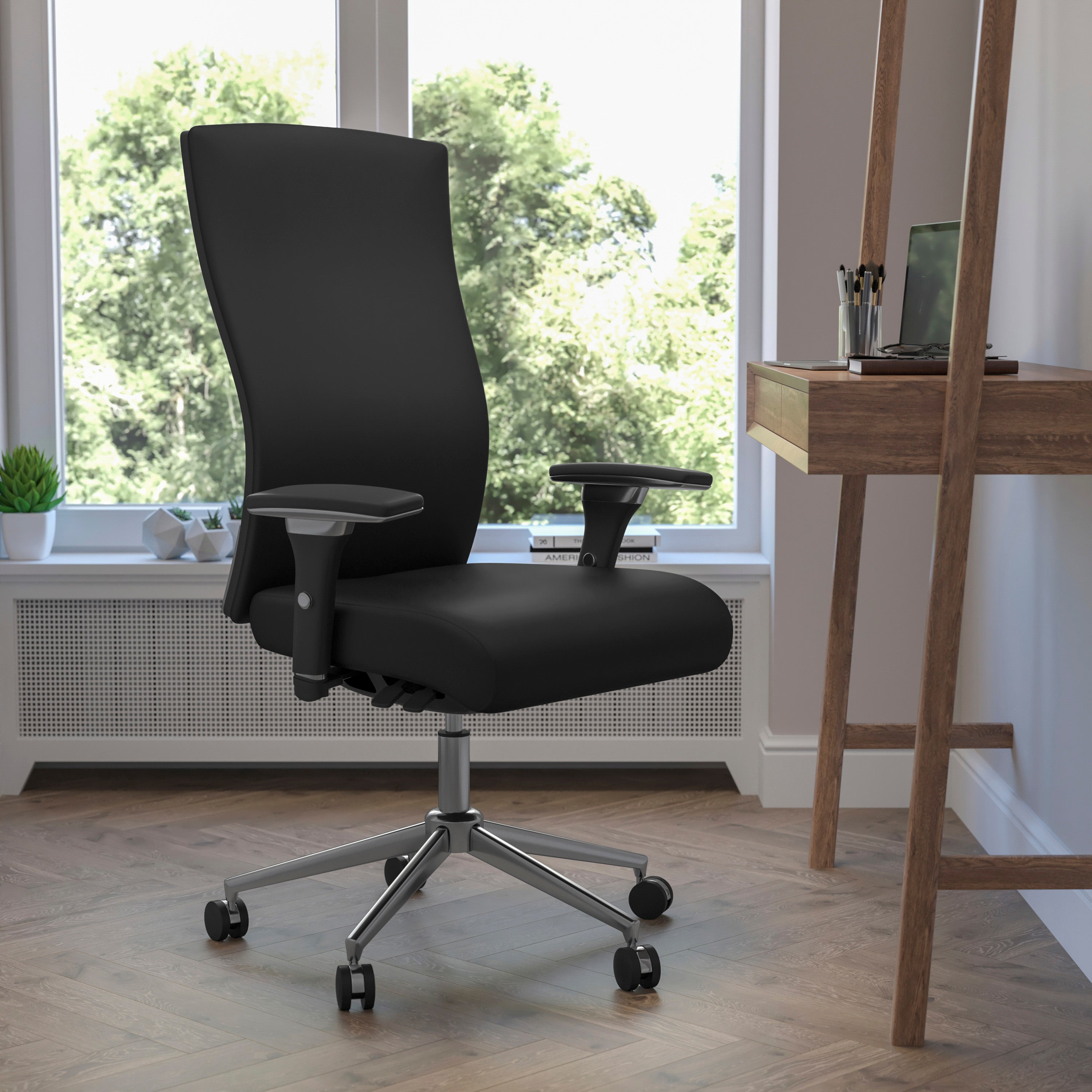 HERCULES Series 24/7 Intensive Use 300 lb. Rated Black LeatherSoft Multifunction Ergonomic Office Chair with Seat Slider