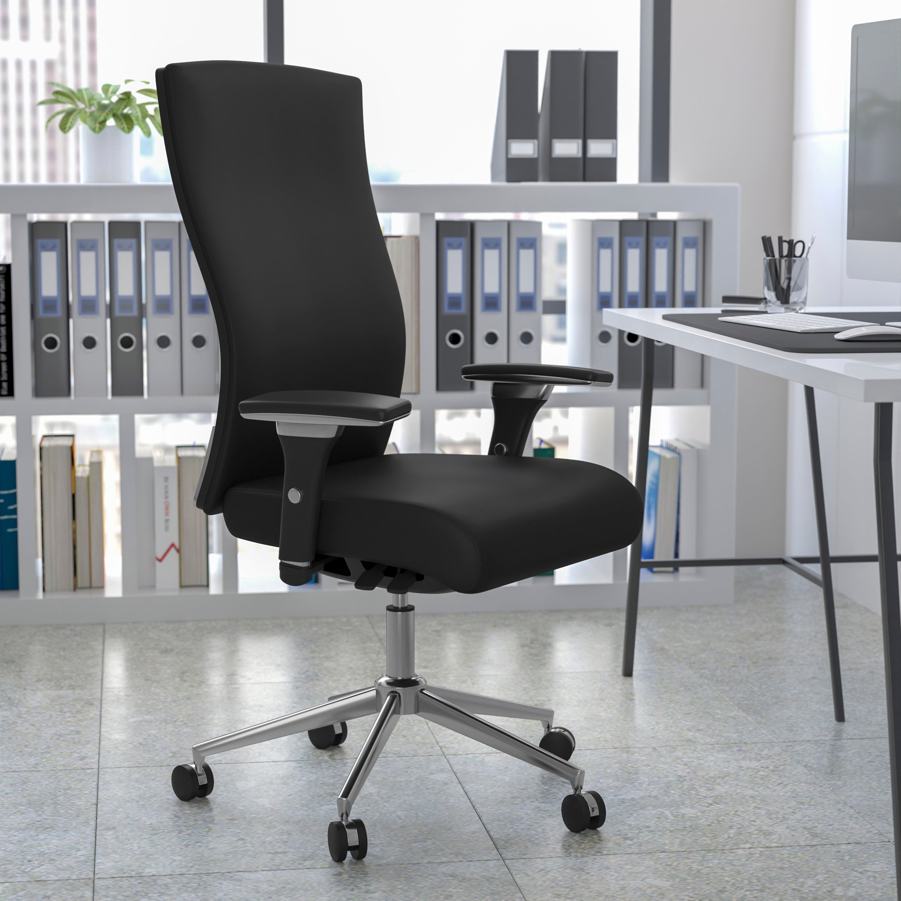 HERCULES Series 24/7 Intensive Use 300 lb. Rated Black LeatherSoft Multifunction Ergonomic Office Chair with Seat Slider
