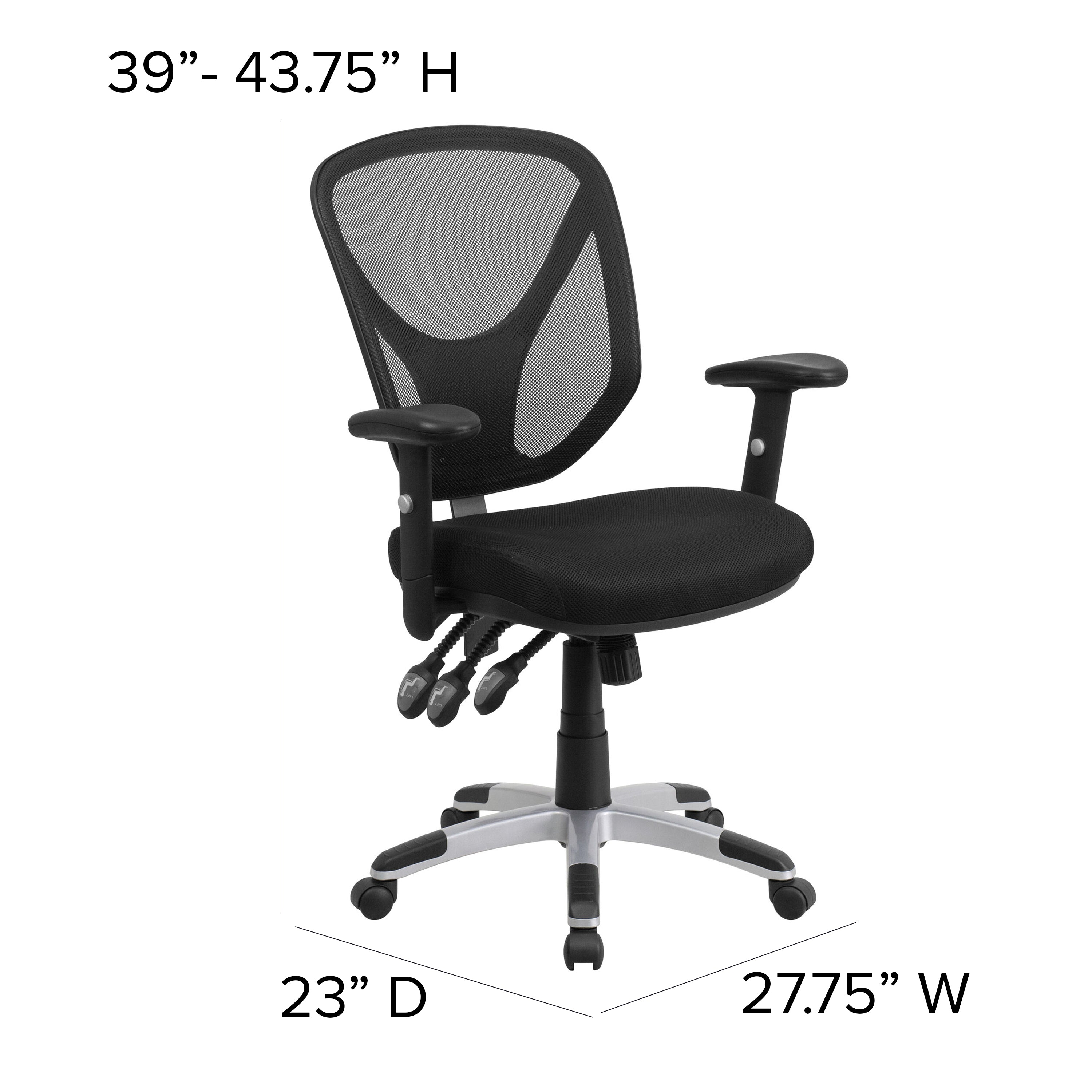 Sam Mid-Back Black Mesh Multifunction Swivel Ergonomic Task Office Chair with Adjustable Arms