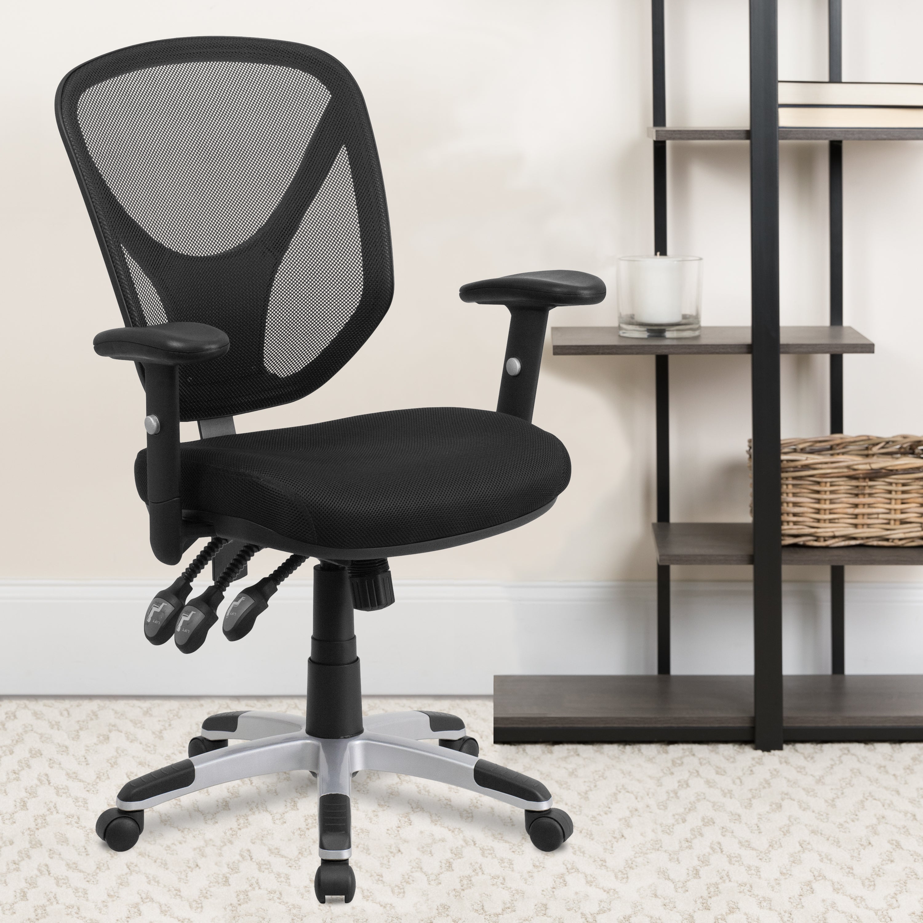 Sam Mid-Back Black Mesh Multifunction Swivel Ergonomic Task Office Chair with Adjustable Arms