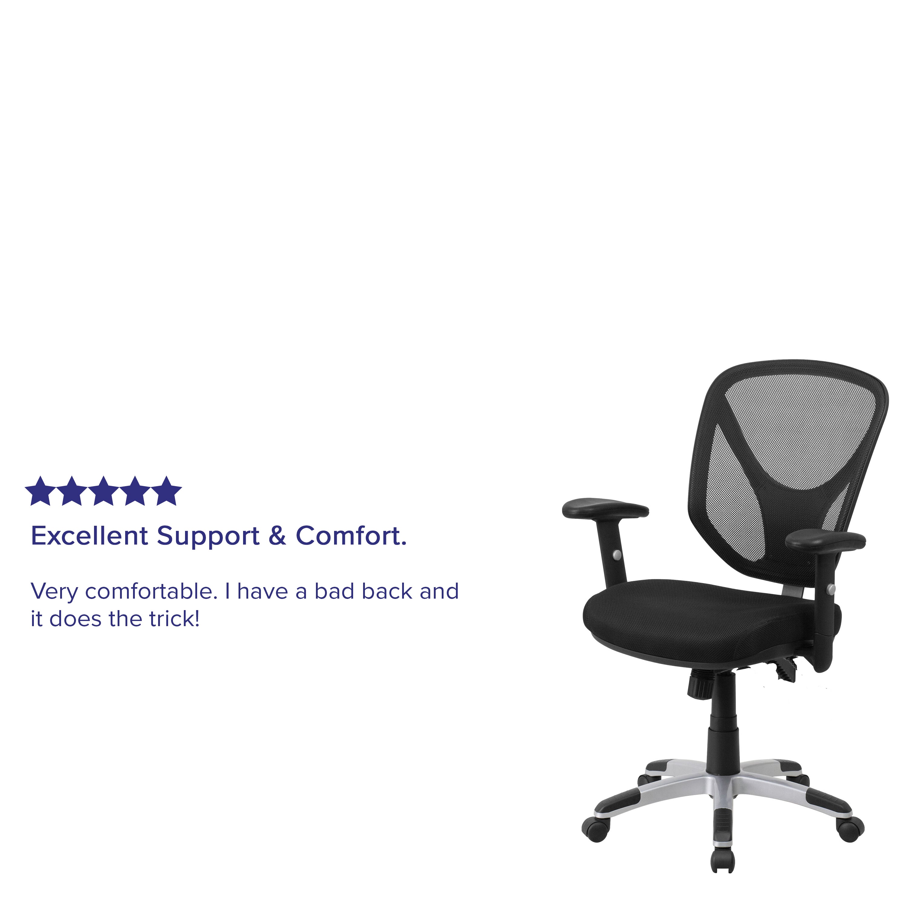 Sam Mid-Back Black Mesh Multifunction Swivel Ergonomic Task Office Chair with Adjustable Arms