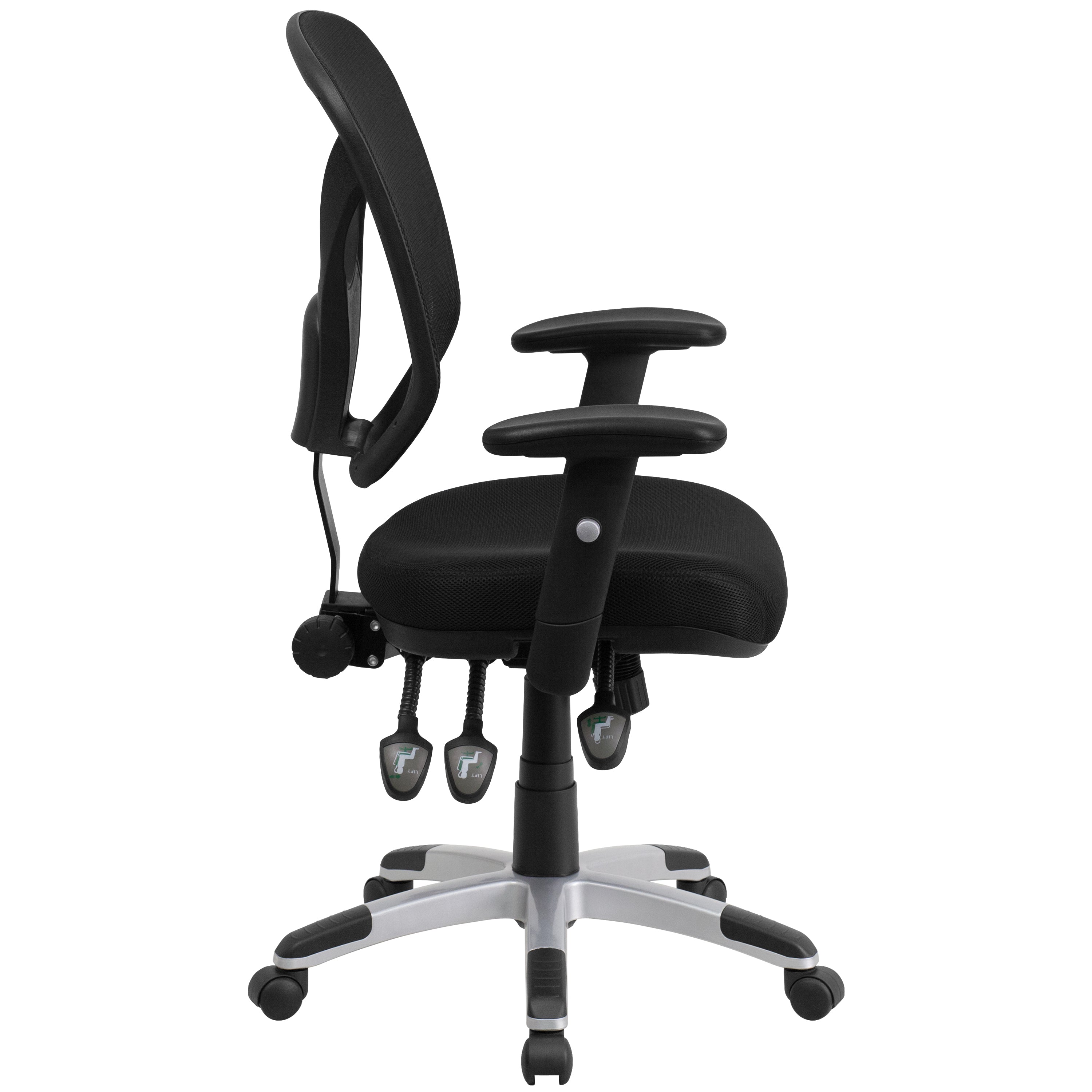 Sam Mid-Back Black Mesh Multifunction Swivel Ergonomic Task Office Chair with Adjustable Arms