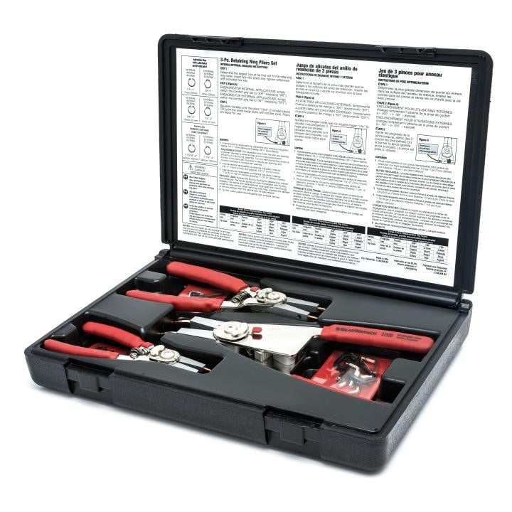 68-079G Gearwrench, Retaining Ring Plier Set, Clearcoat, Alloy Steel, Red, 3