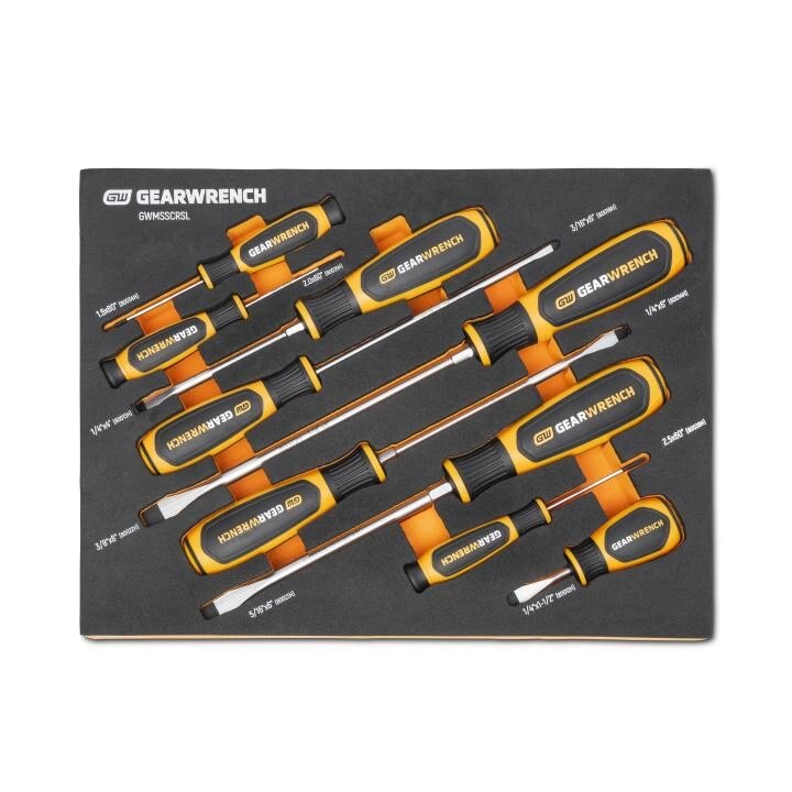 Dual Material Screwdriver Set, Slotted, 9 Pieces, Storage Tray