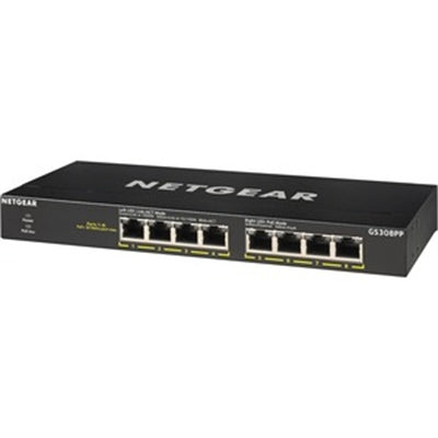 Netgear GS308PP Ethernet Switch - 8 Ports - 2 Layer Supported - Twisted Pair - Desktop, Wall Mountable, Rac - GS308PP100NAS