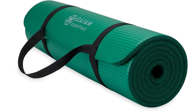 Gaiam Essentials 2/5" Thick (10mm) Yoga & Pilates, Fitness & Exercise Mat with Easy-Cinch Carrier Strap Cushion Support For Fitness and Gym Workouts - Green