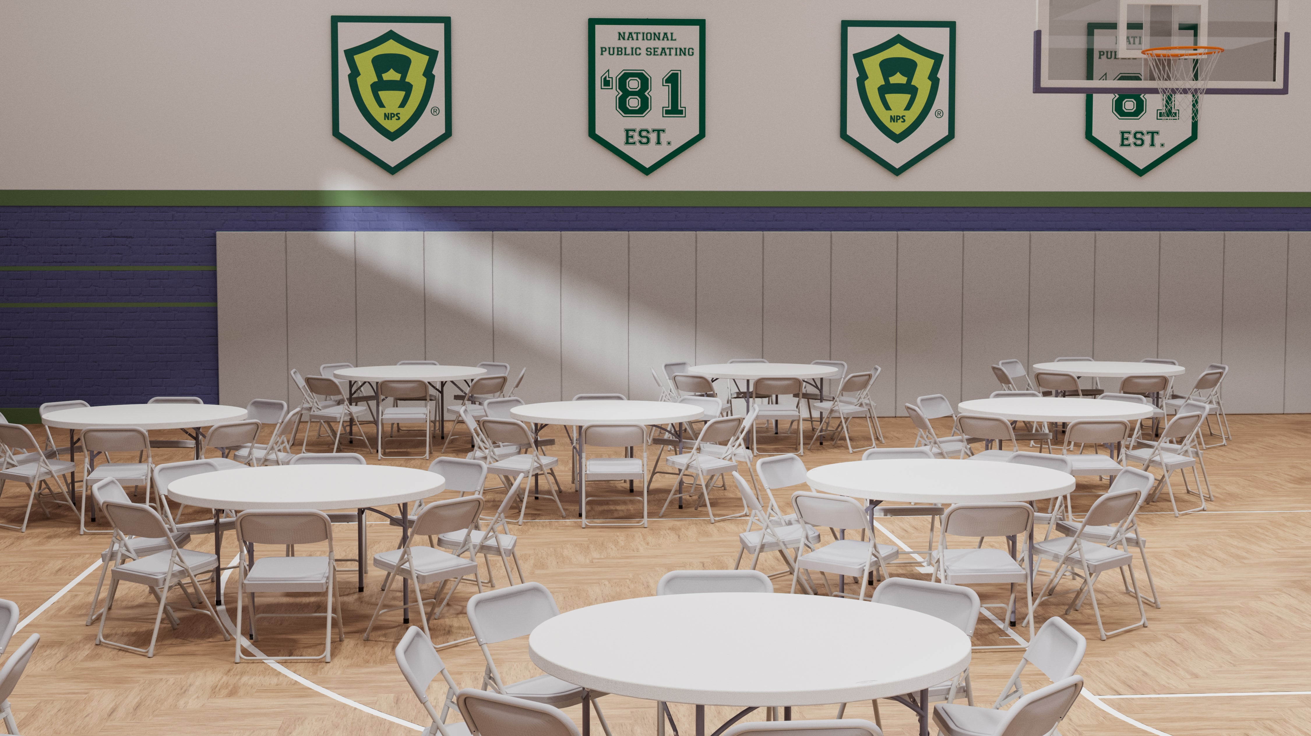 NPS® 48" Heavy Duty Round Folding Table, Surface Color: Speckled Grey, Frame Color: Grey