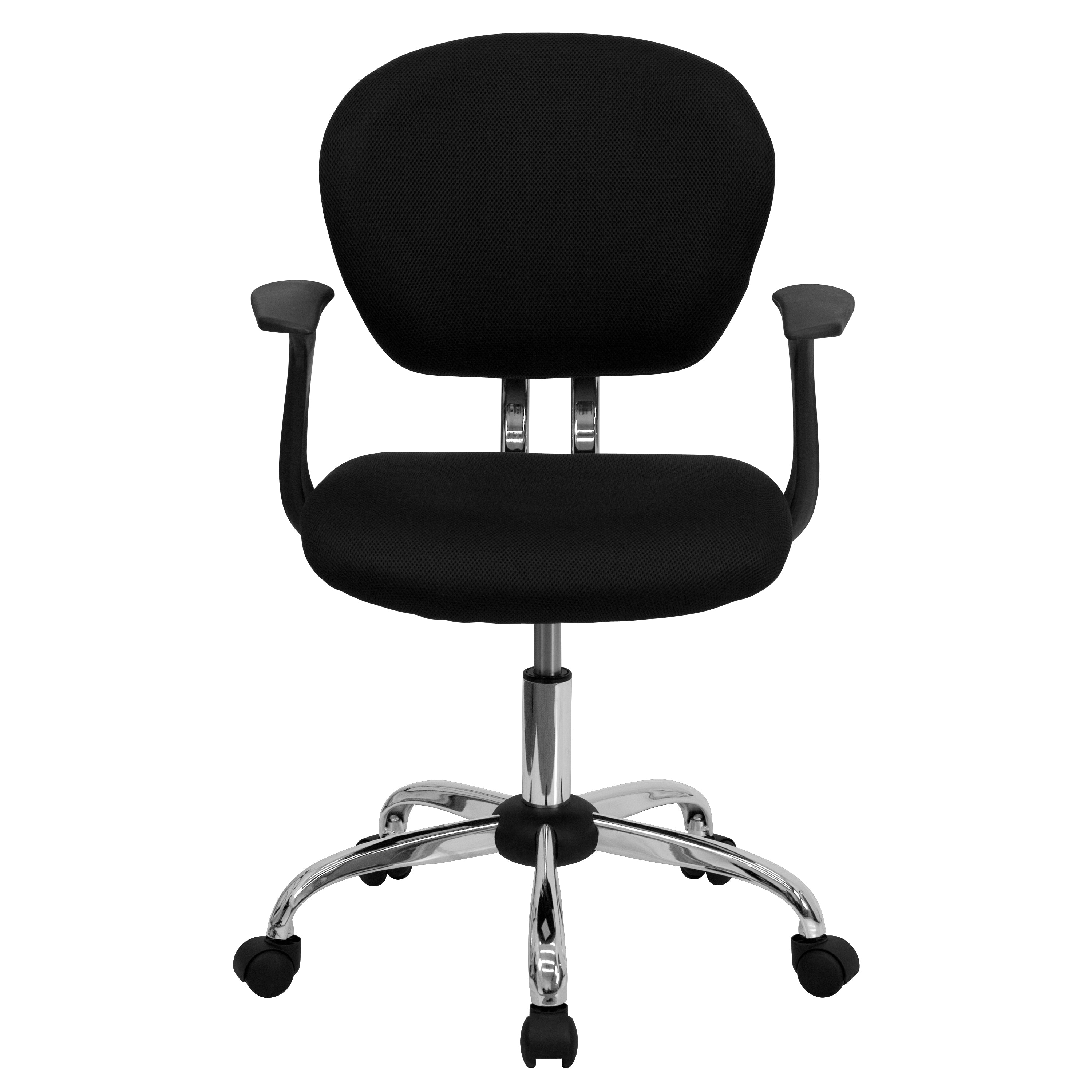 Beverly Mid-Back Black Mesh Padded Swivel Task Office Chair with Chrome Base and Arms