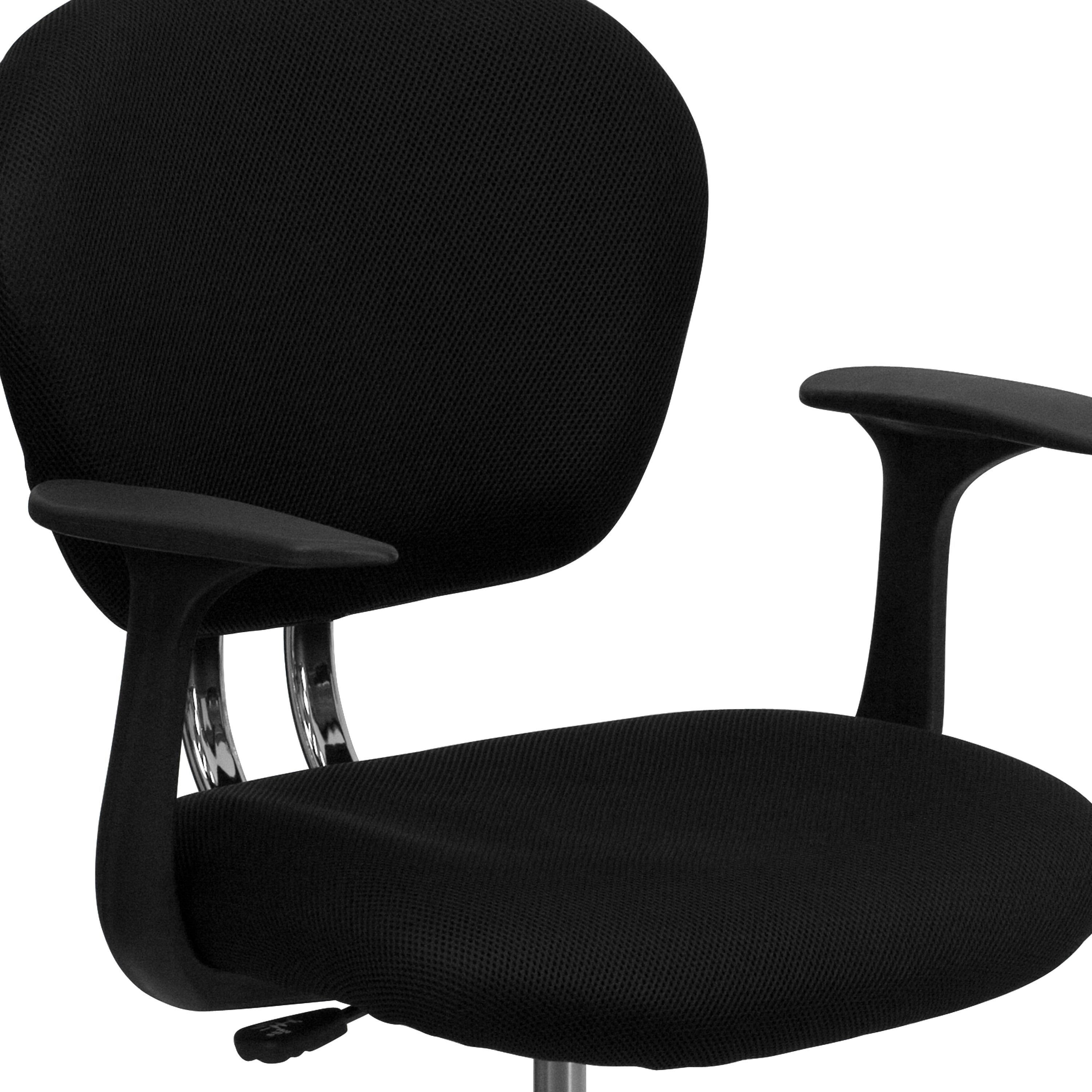 Beverly Mid-Back Black Mesh Padded Swivel Task Office Chair with Chrome Base and Arms