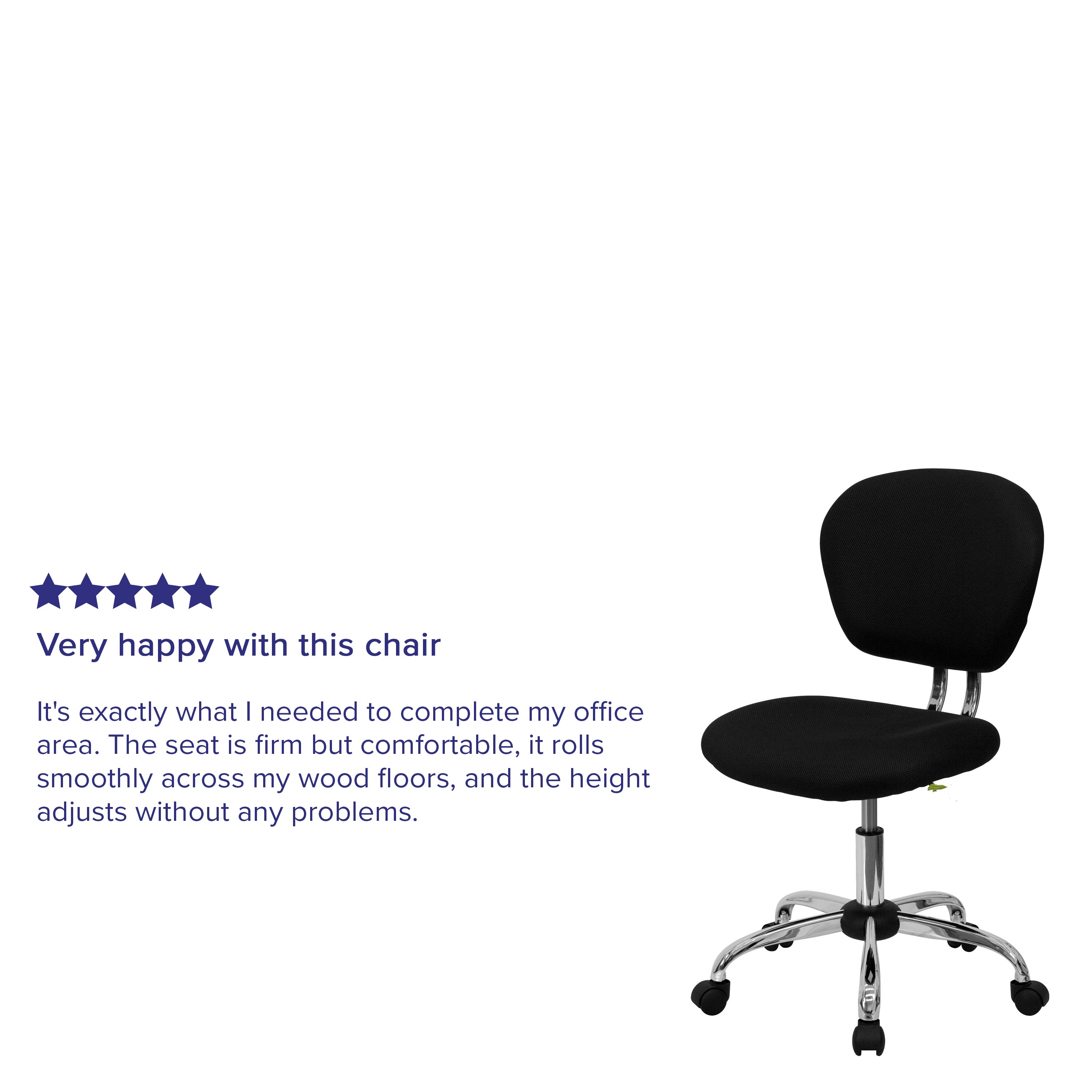 Beverly Mid-Back Black Mesh Padded Swivel Task Office Chair with Chrome Base