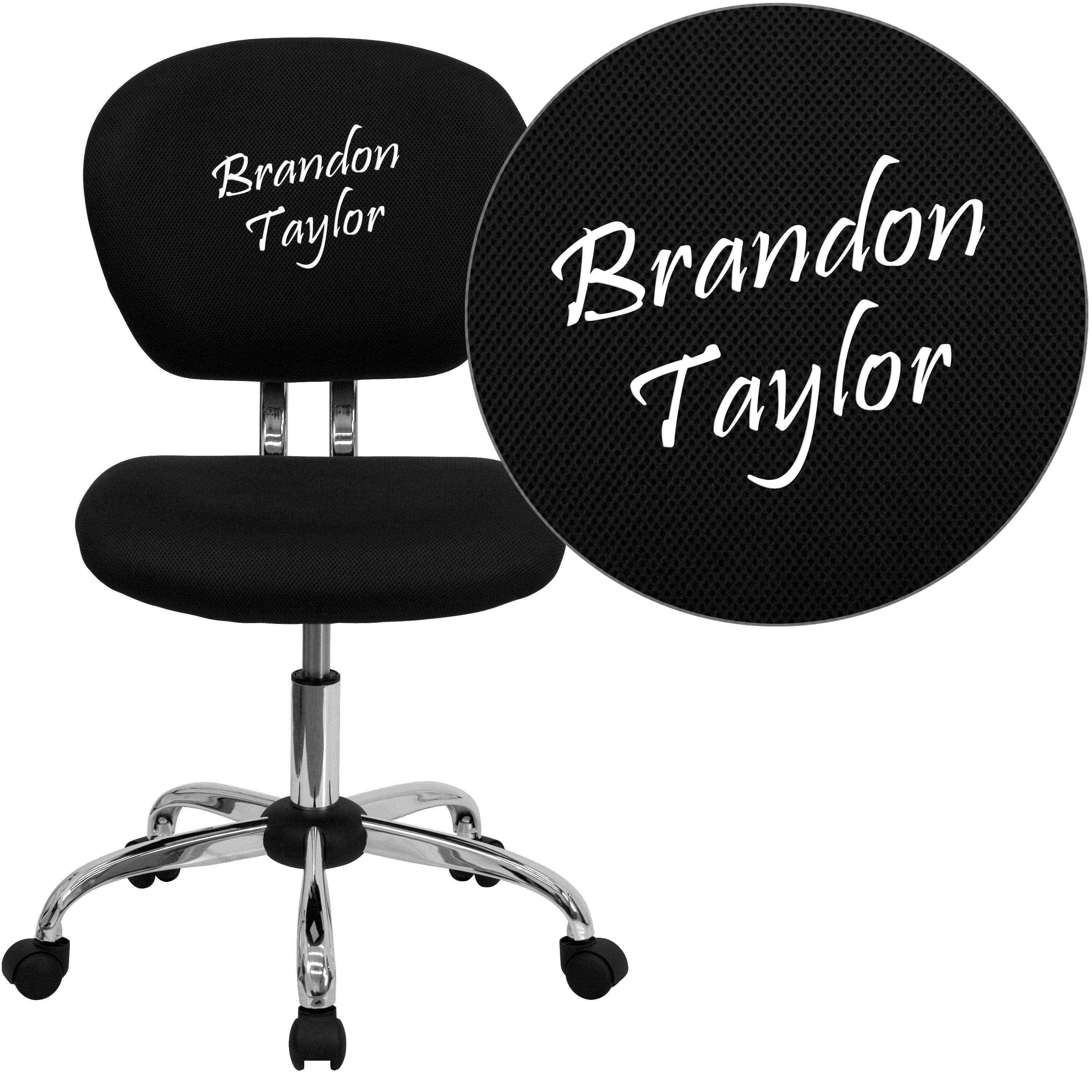 Beverly Personalized Mid-Back Black Mesh Swivel Task Office Chair with Chrome Base