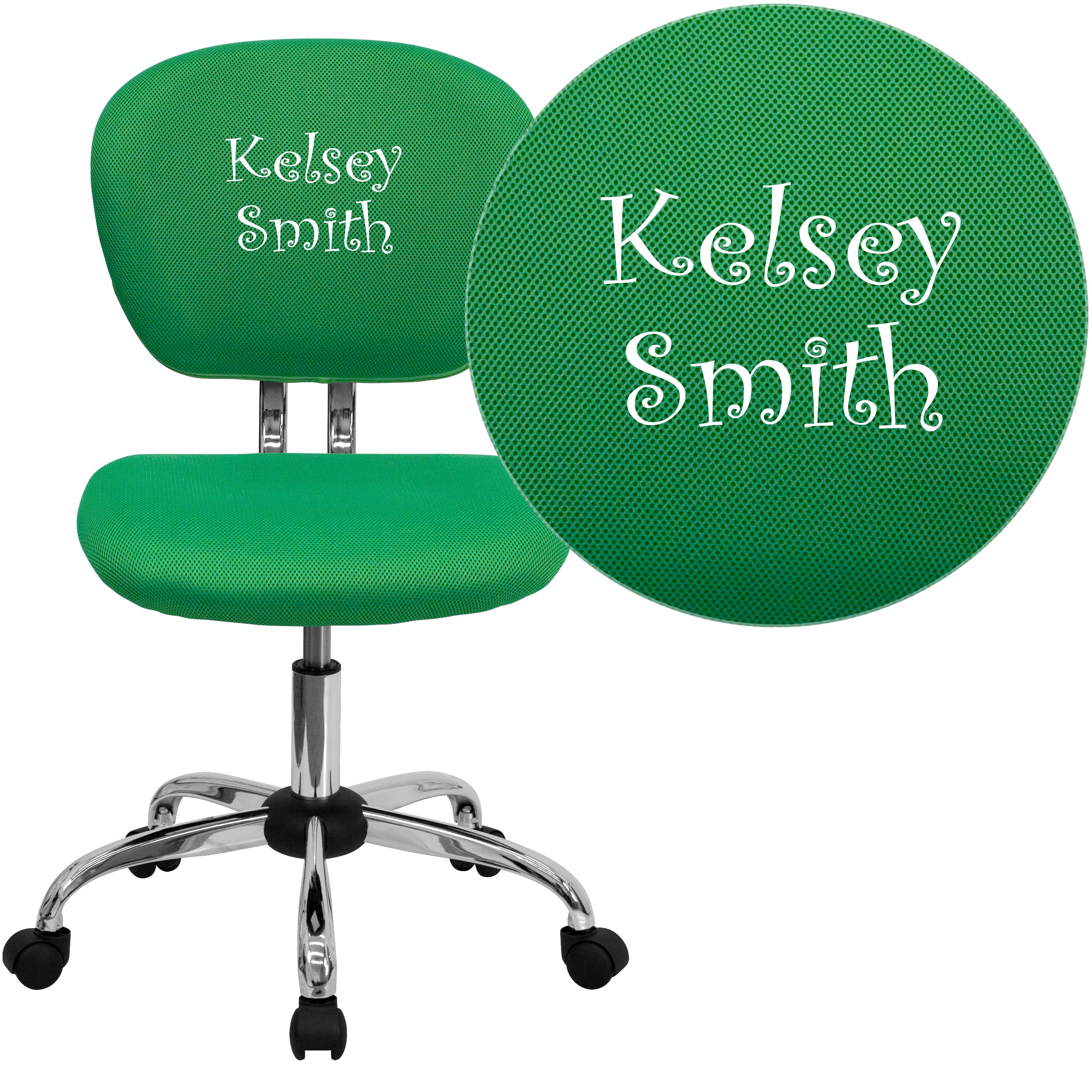 Beverly Personalized Mid-Back Bright Green Mesh Swivel Task Office Chair with Chrome Base