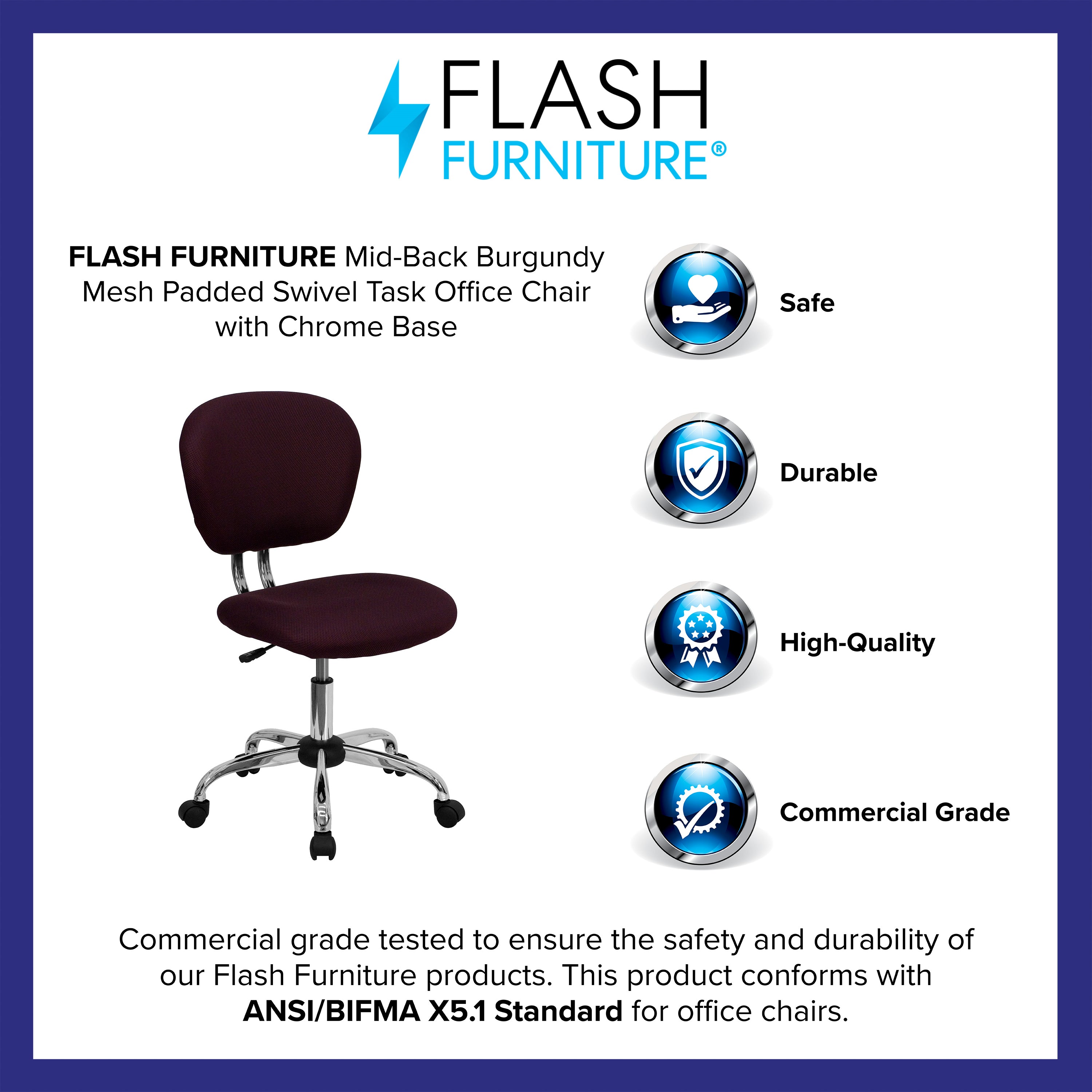 Beverly Mid-Back Burgundy Mesh Padded Swivel Task Office Chair with Chrome Base