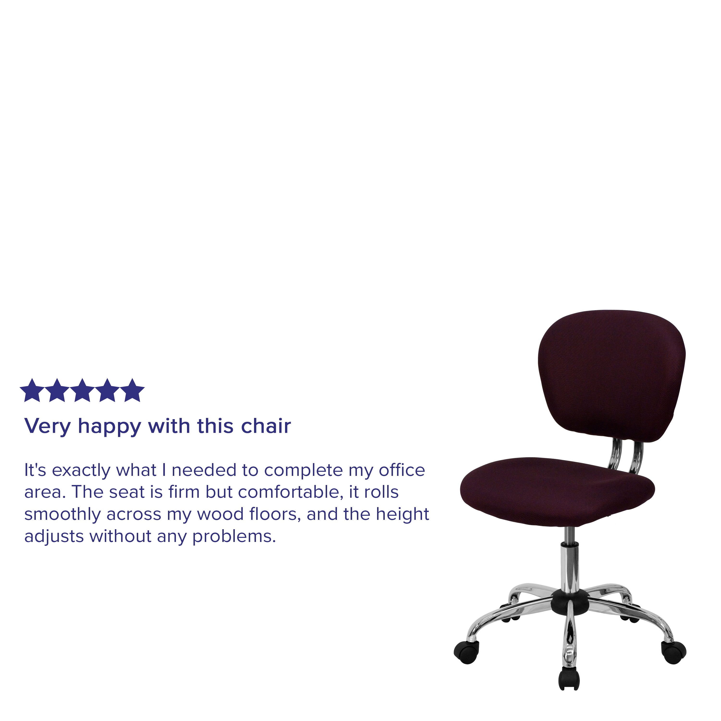 Beverly Mid-Back Burgundy Mesh Padded Swivel Task Office Chair with Chrome Base