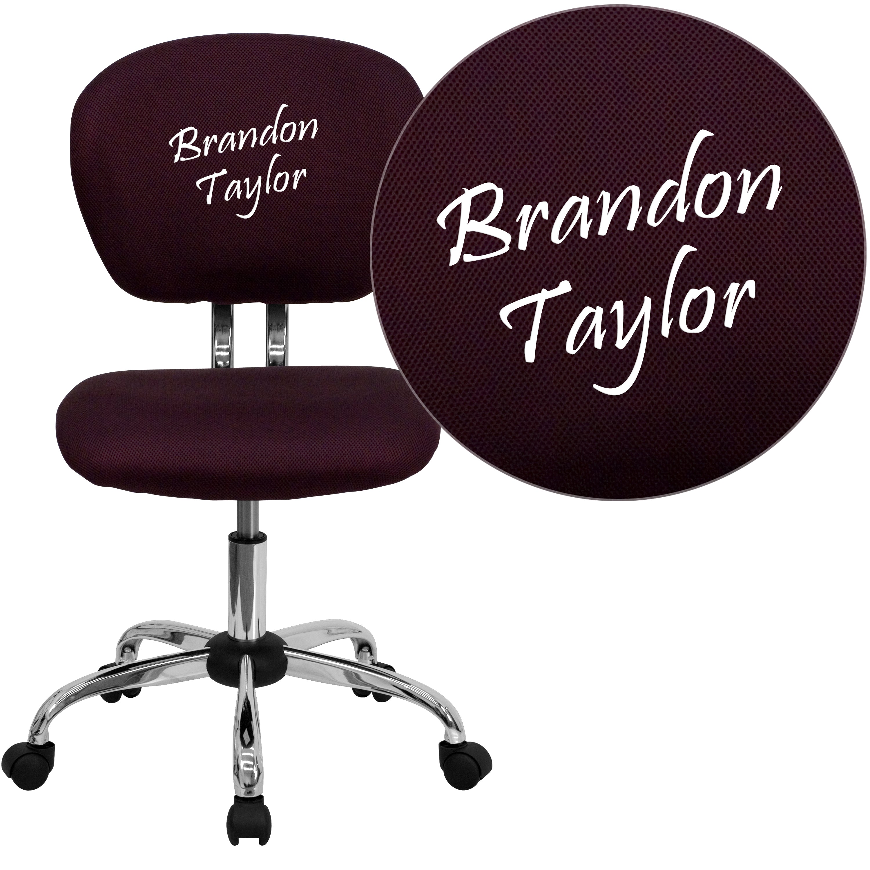 Beverly Personalized Mid-Back Burgundy Mesh Swivel Task Office Chair with Chrome Base