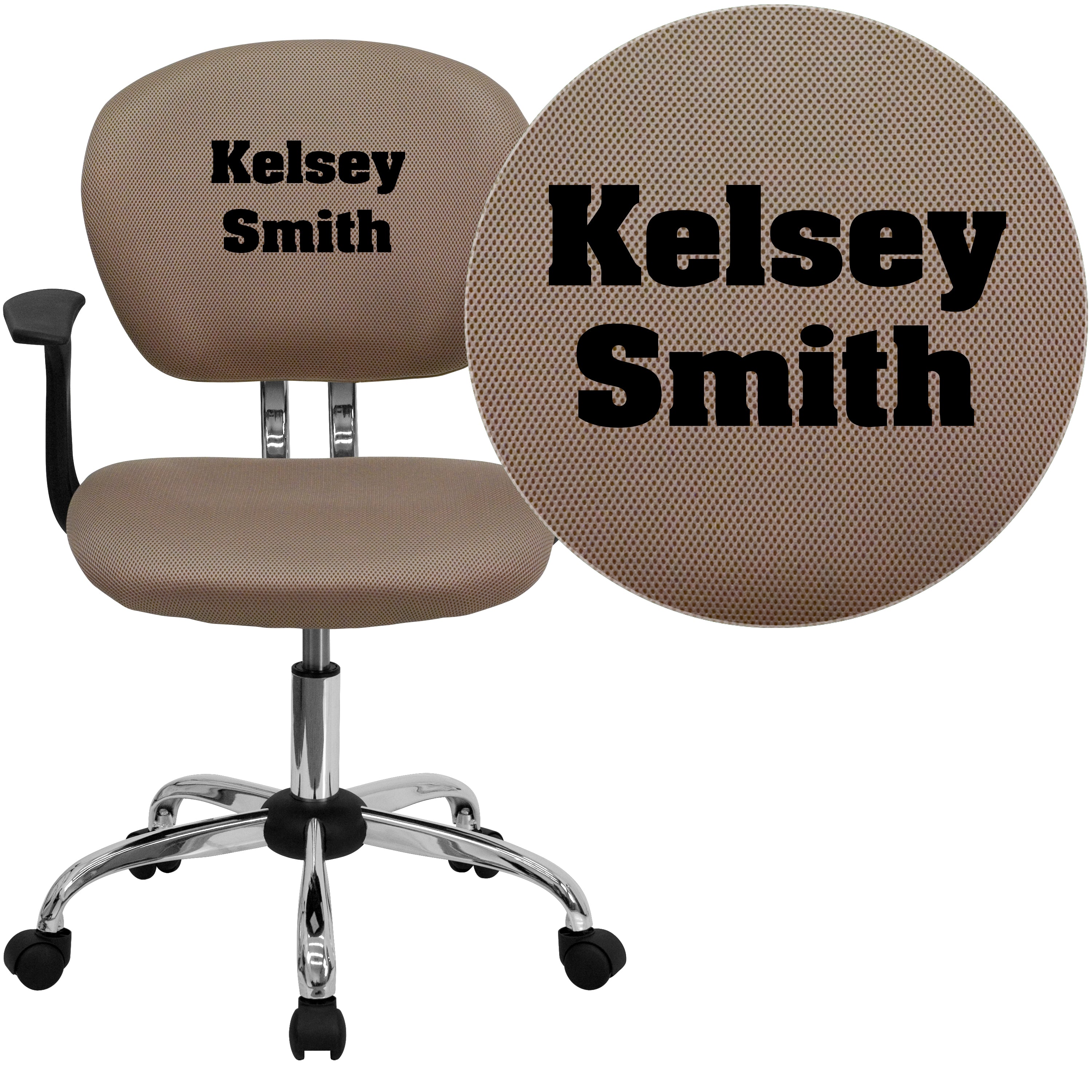 Beverly Personalized Mid-Back Coffee Brown Mesh Swivel Task Office Chair with Chrome Base and Arms
