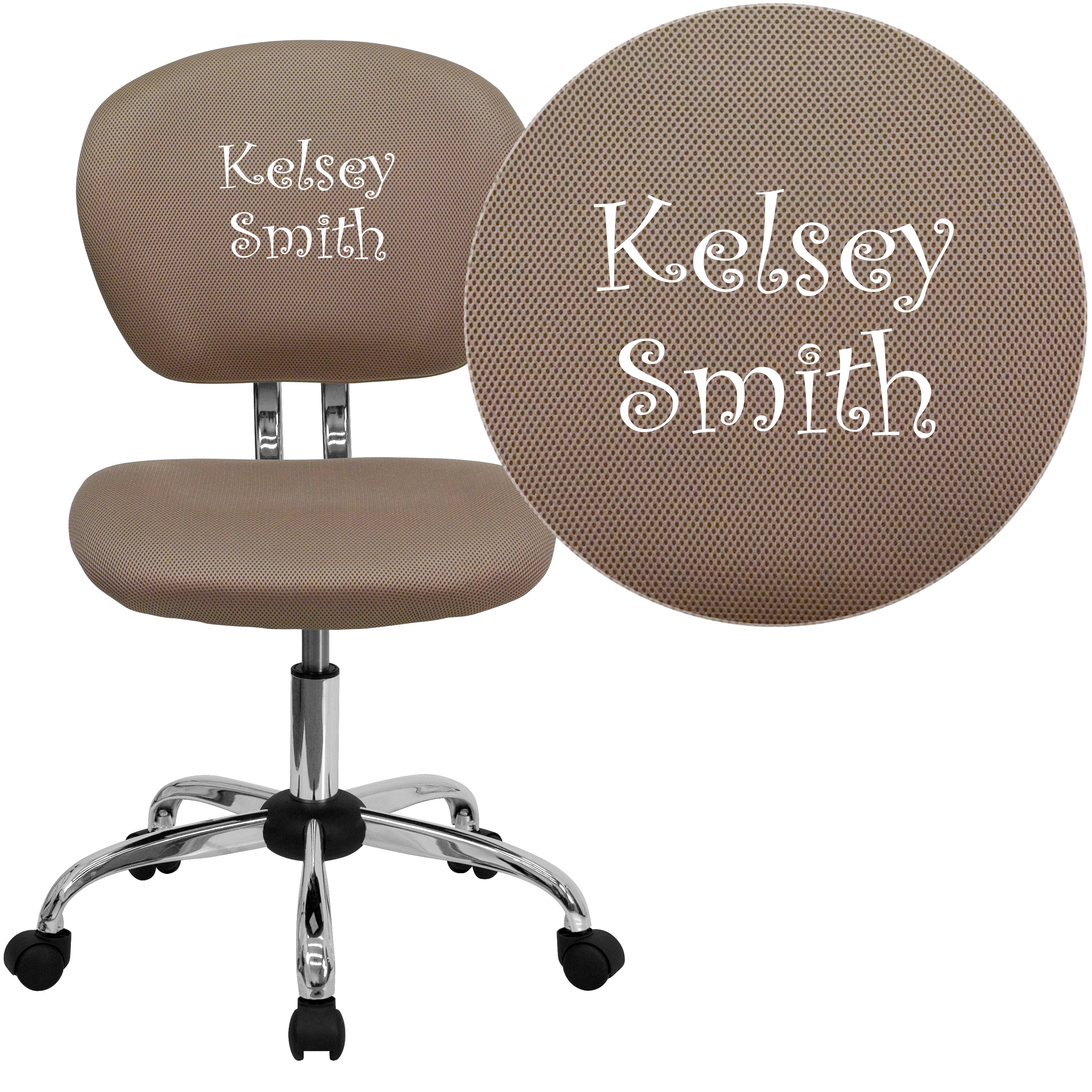 Beverly Personalized Mid-Back Coffee Brown Mesh Swivel Task Office Chair with Chrome Base